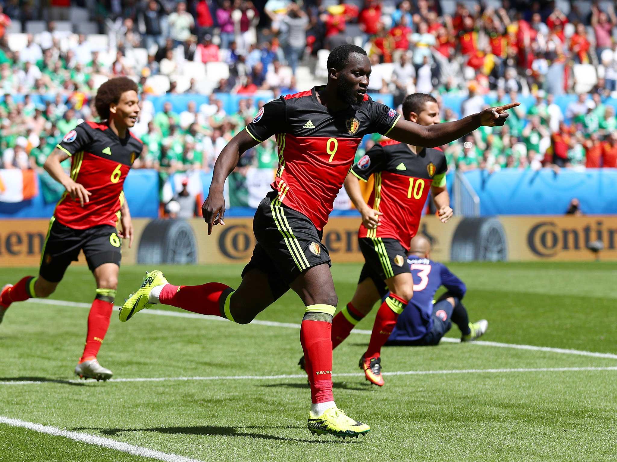 Lukaku celebrates his first goal for Belgium at Euro 2016