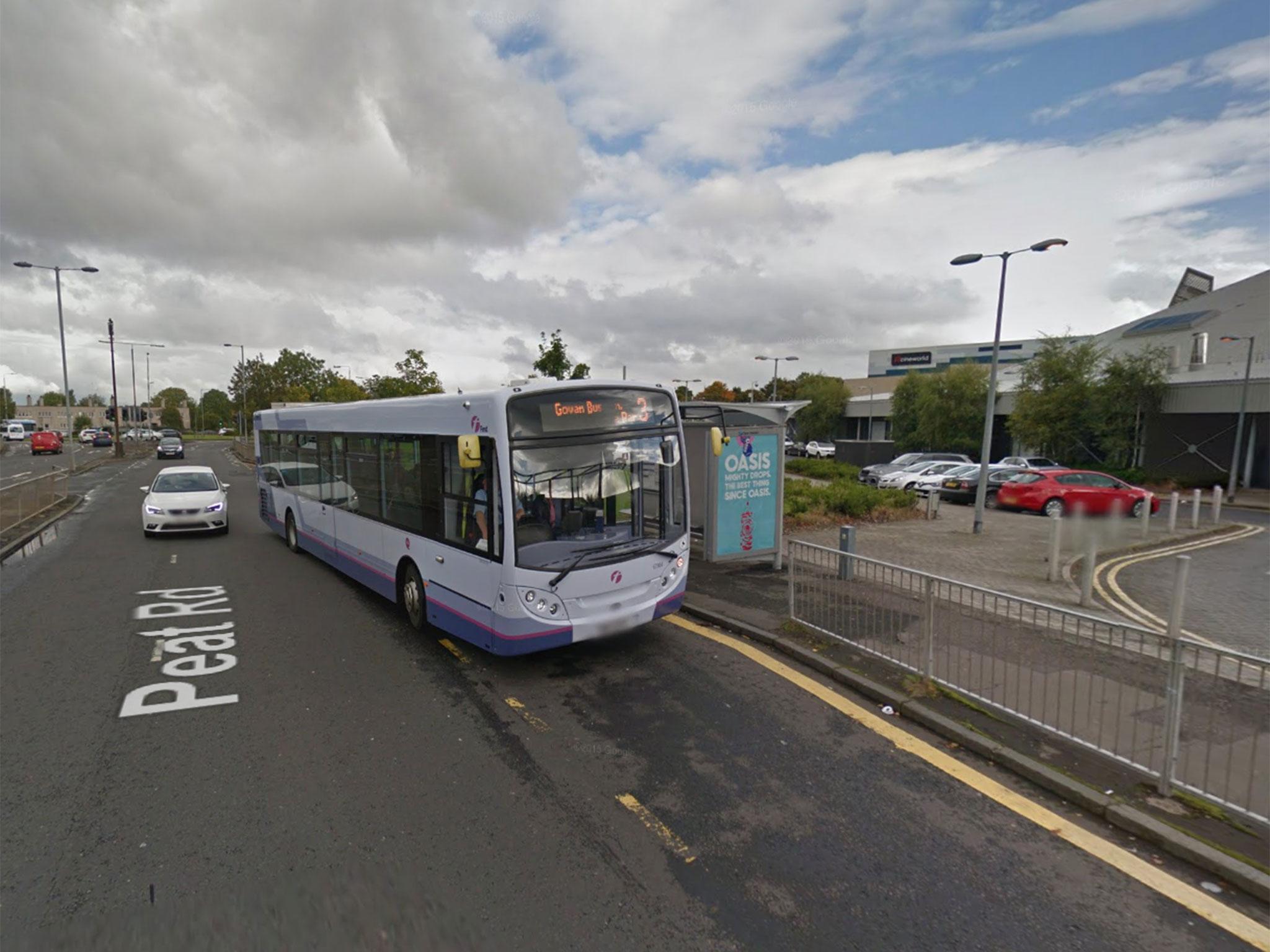 A bus stop in Peat Rd, Pollock, Glasgow