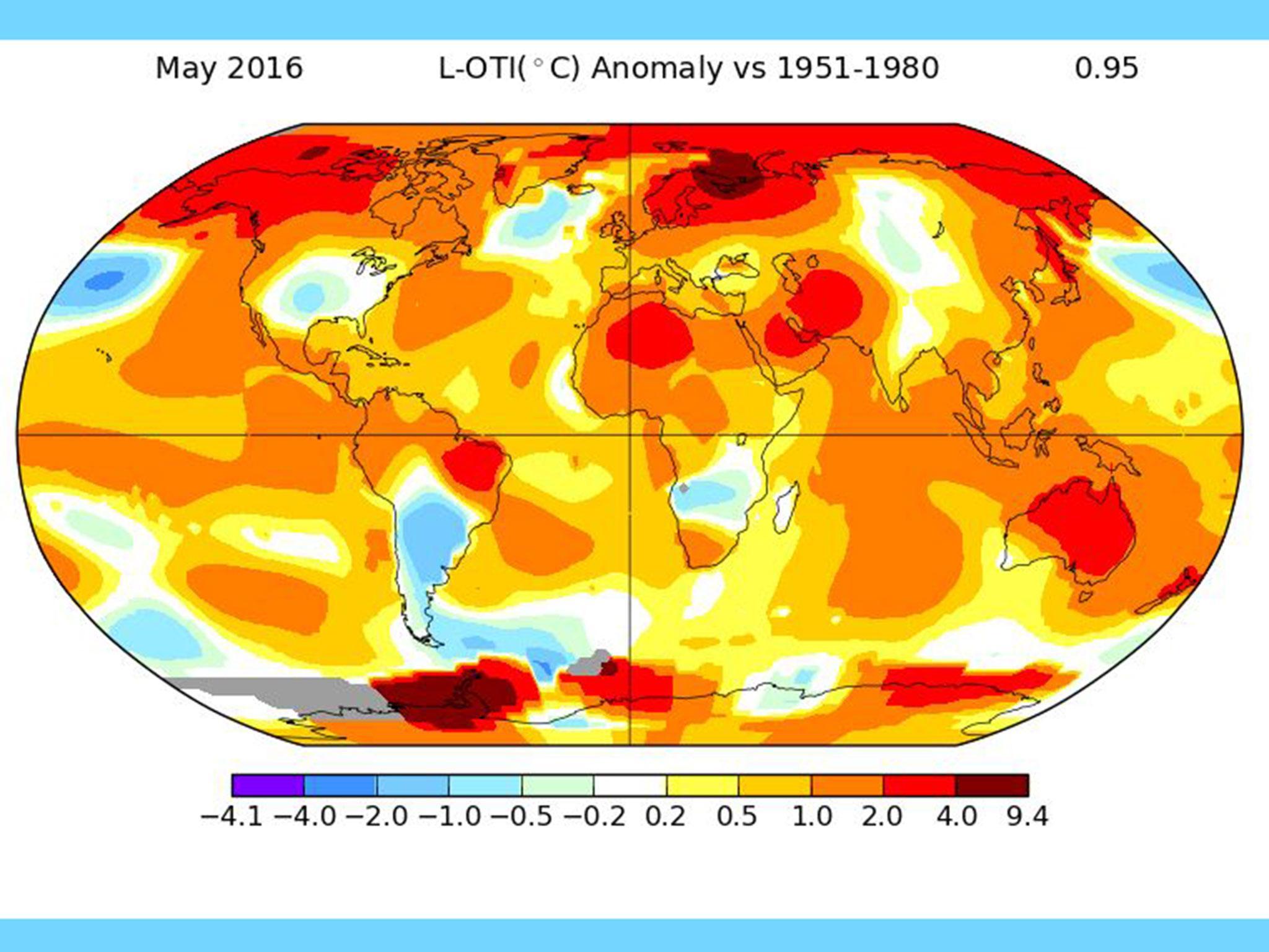 NASA temperature map of May 2016