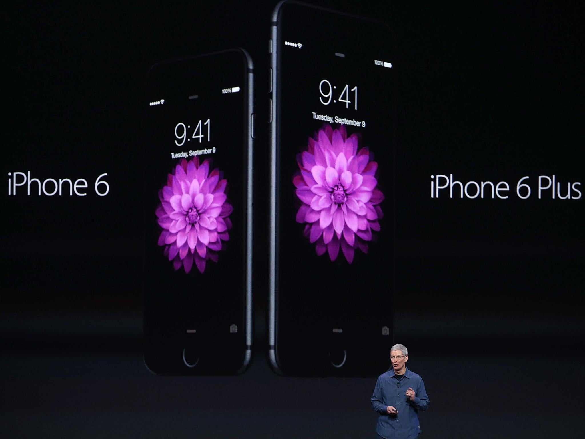 Apple CEO Tim Cook announces the iPhone 6 during an Apple special event at the Flint Center for the Performing Arts on 9 September, 2014 in Cupertino, California