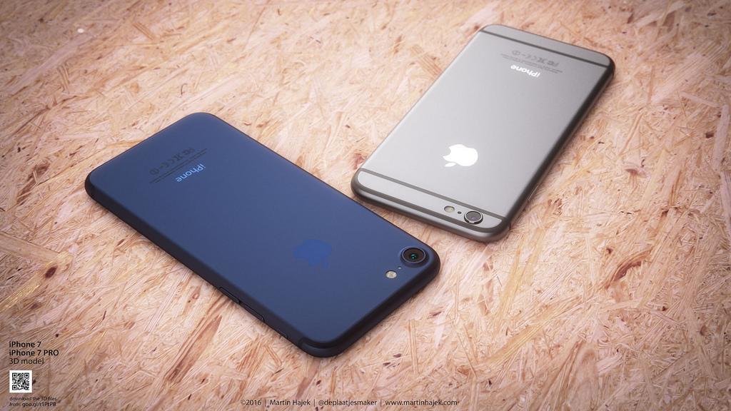 A mock-up of the blue iPhone, next to a real space grey one, made by designer Martin Hajek