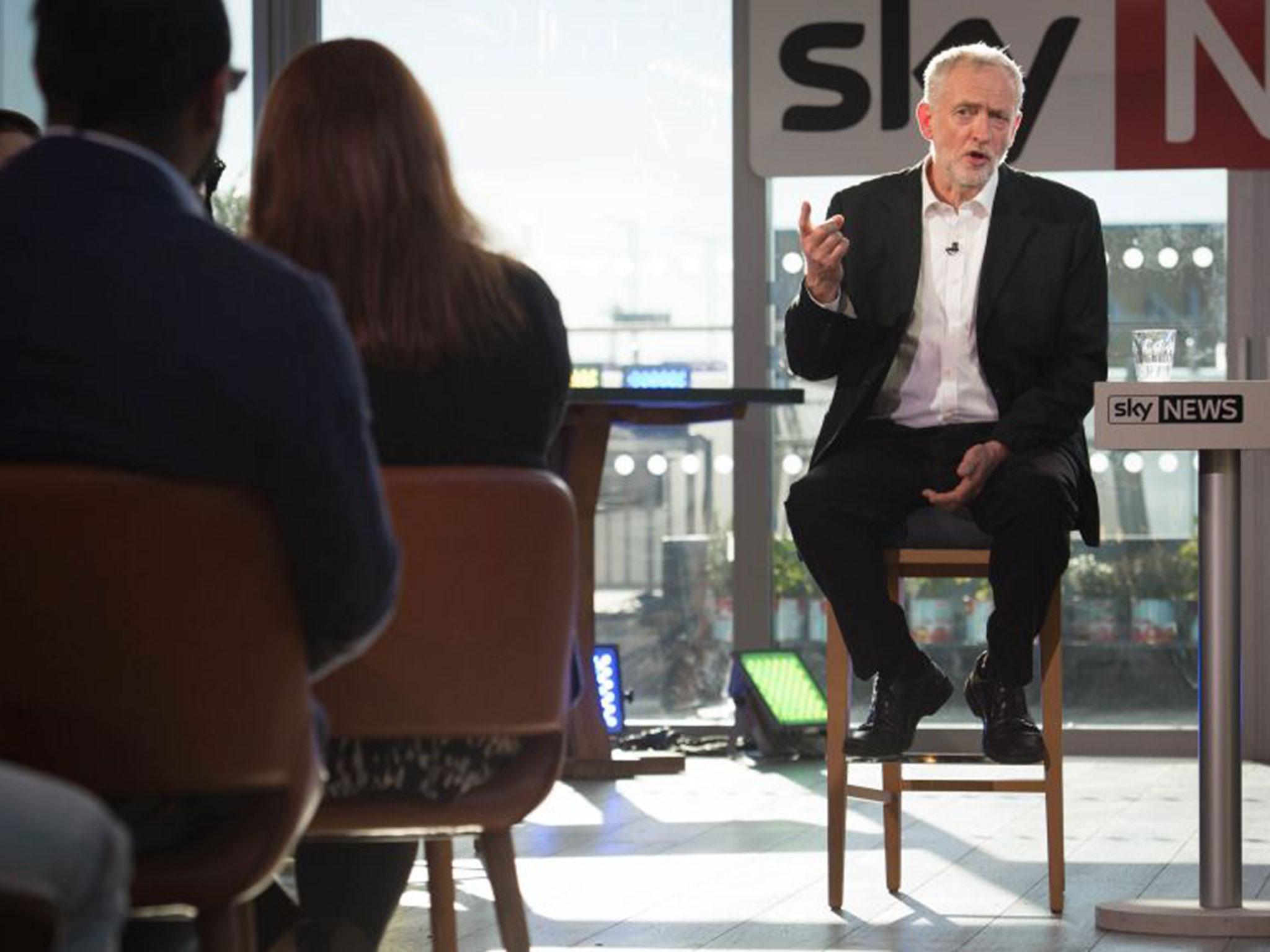 Jeremy Corbyn is interviewed by an audience of young people and Sky News Political Editor Faisal Islam Monday June 20