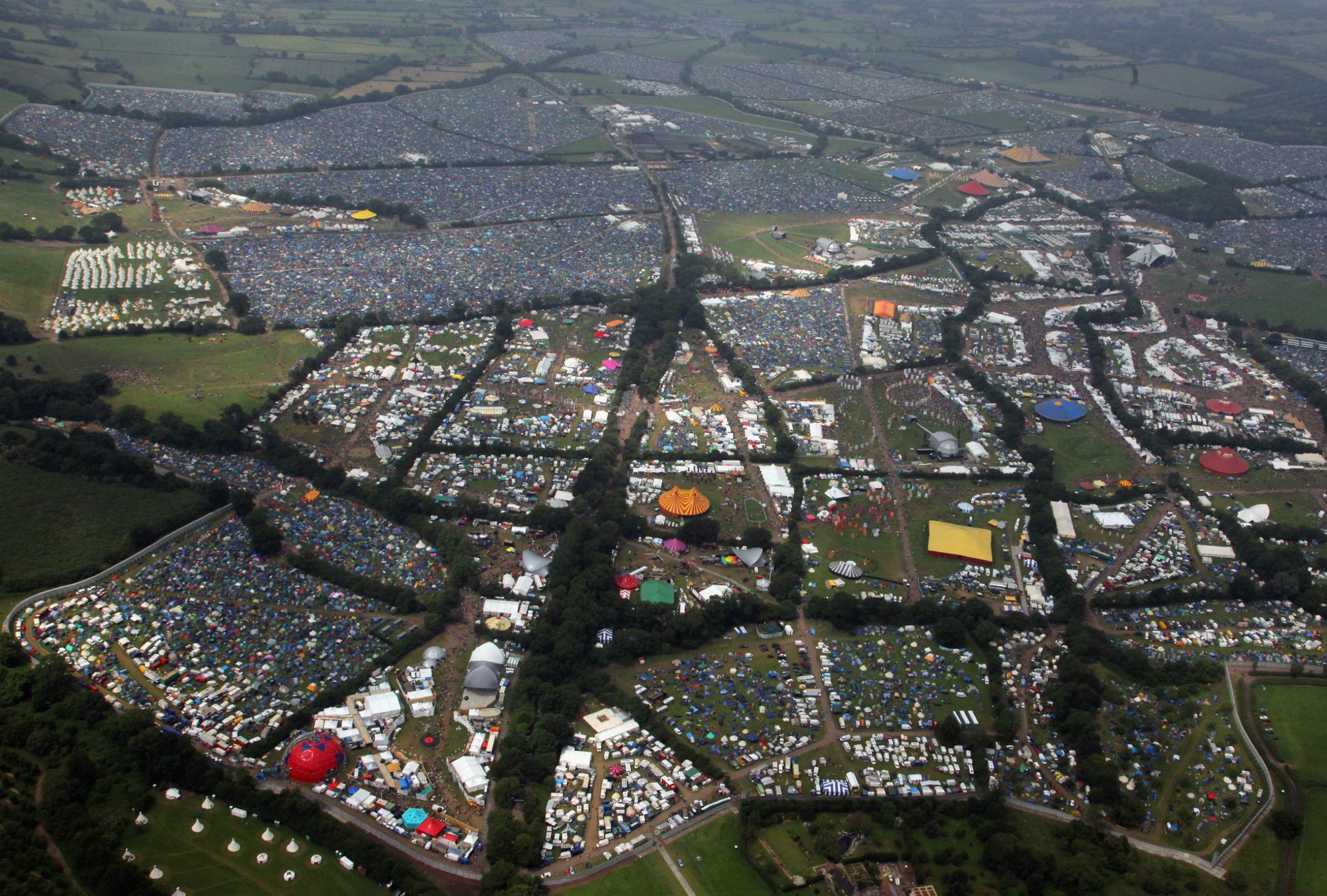 Cars and tents converge upon Worthy Farm for the annual Glastonbury Festival