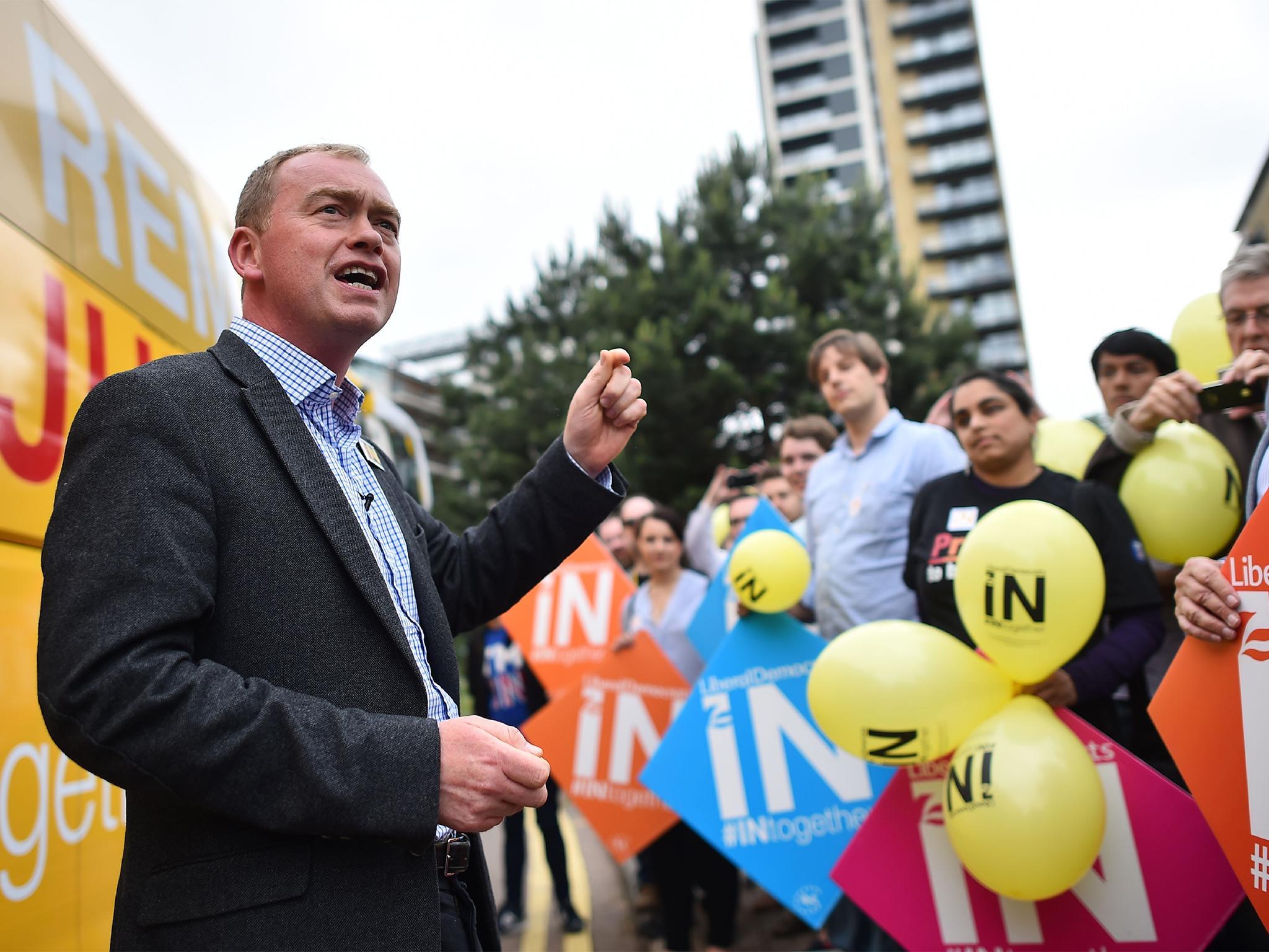 Lib Dem leader Tim Farron on the EU campaign trail