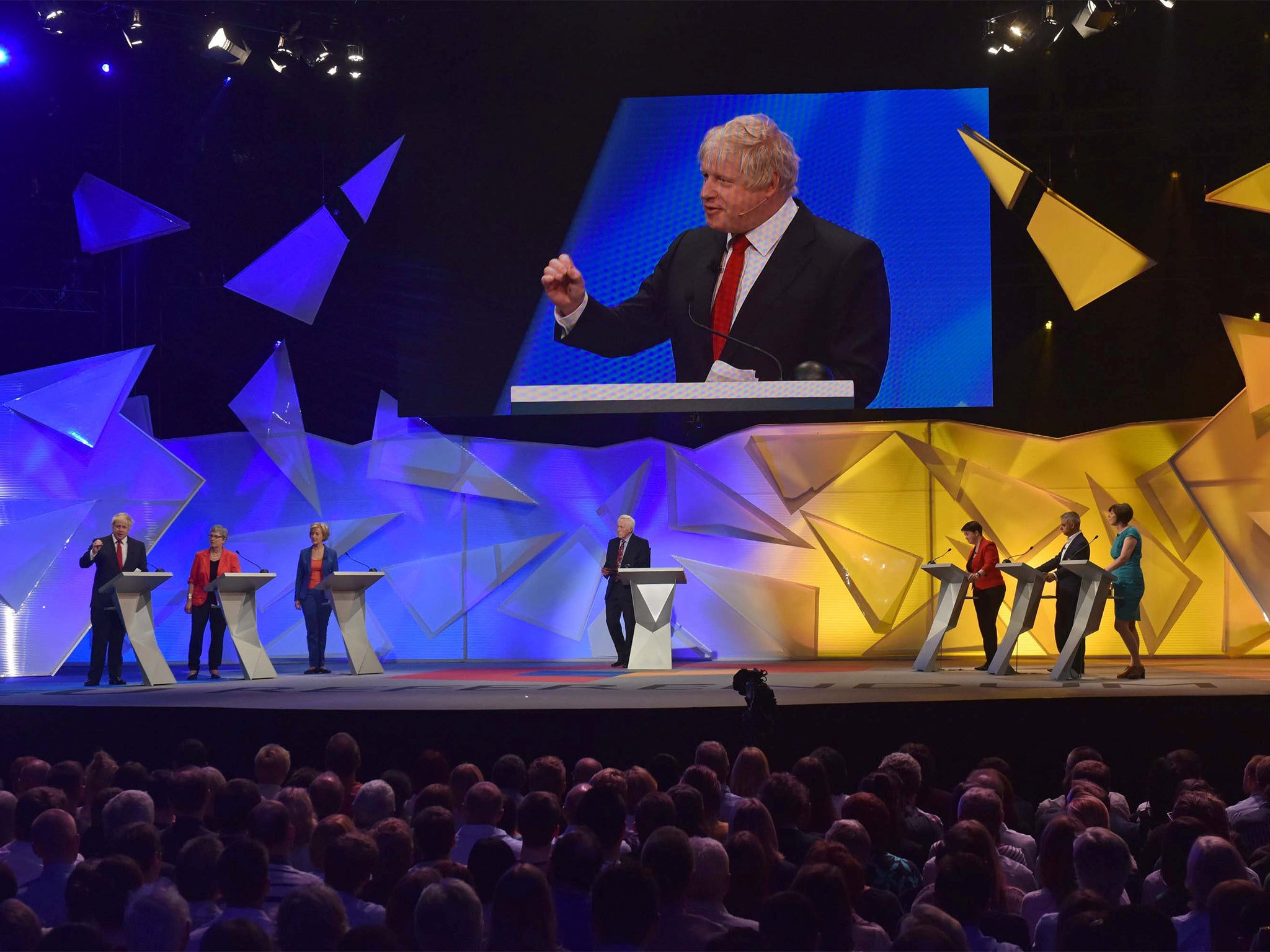 The candidates cross swords during the live televised debate in Wembley
