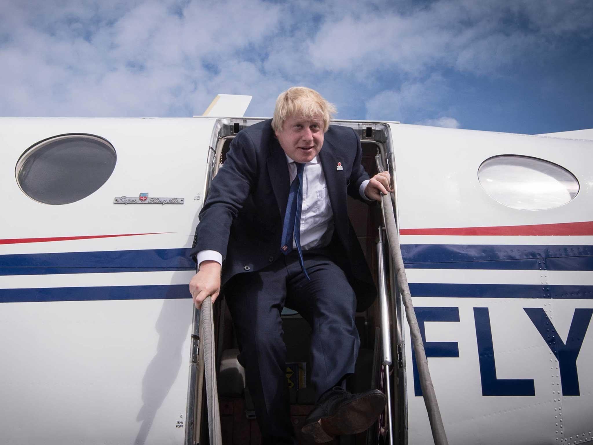 Boris Johnson arrives at East Midlands Airport