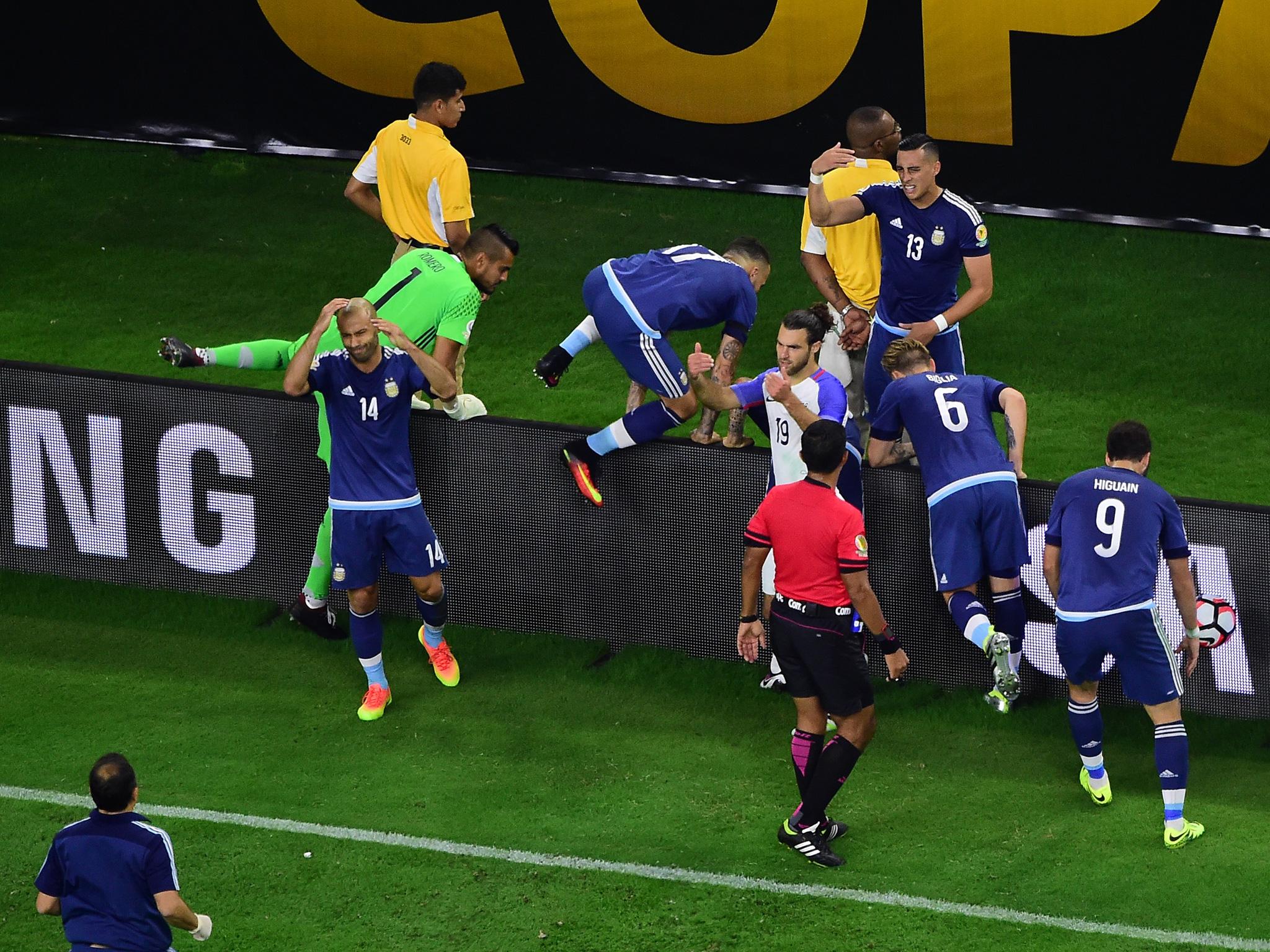 Argentina's players urged medical staff on to the field to treat Lavezzi