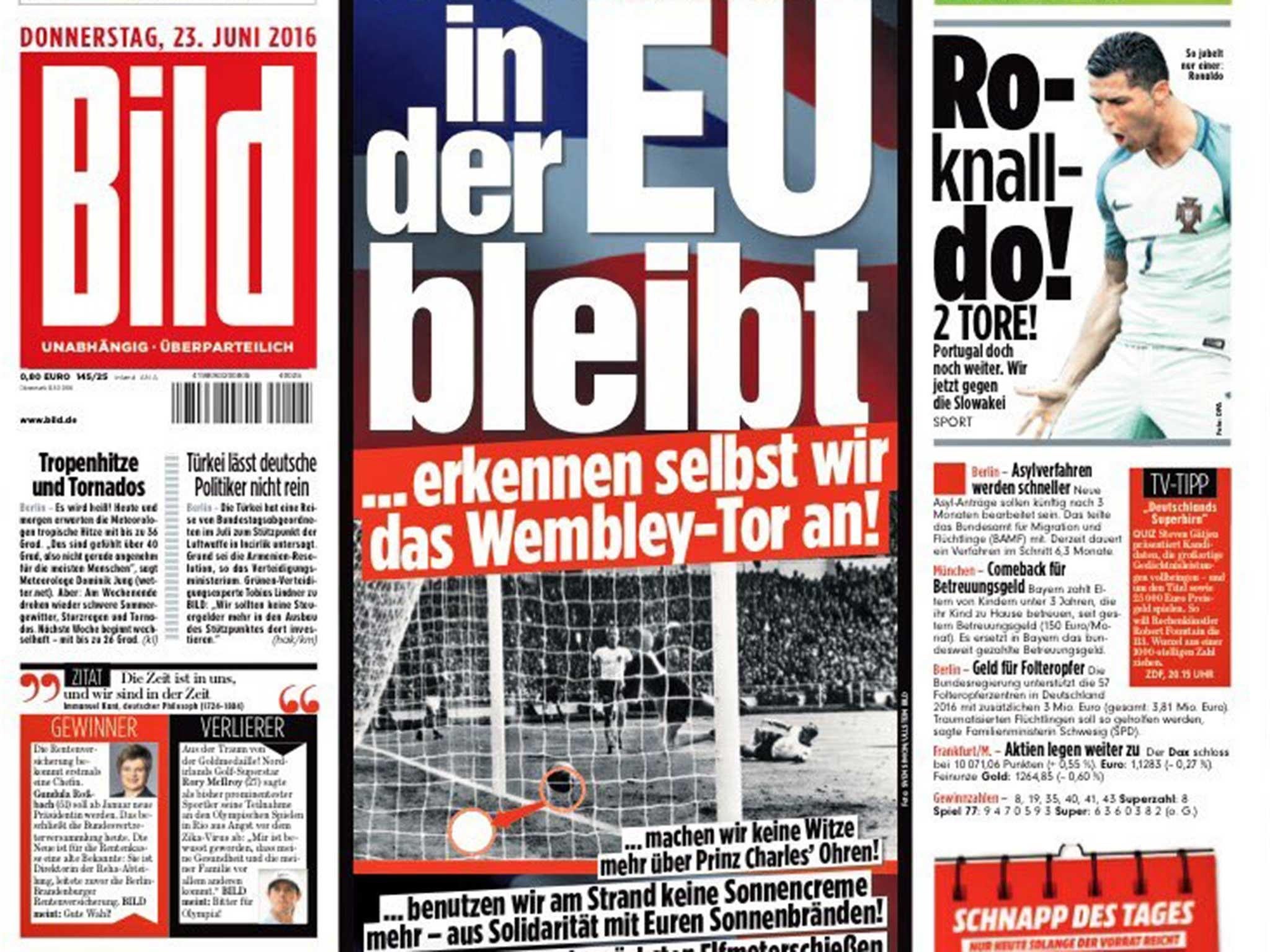 German daily Bild have promised to accept England won the World Cup in 1966 fairly if Britain votes to remain the European Union