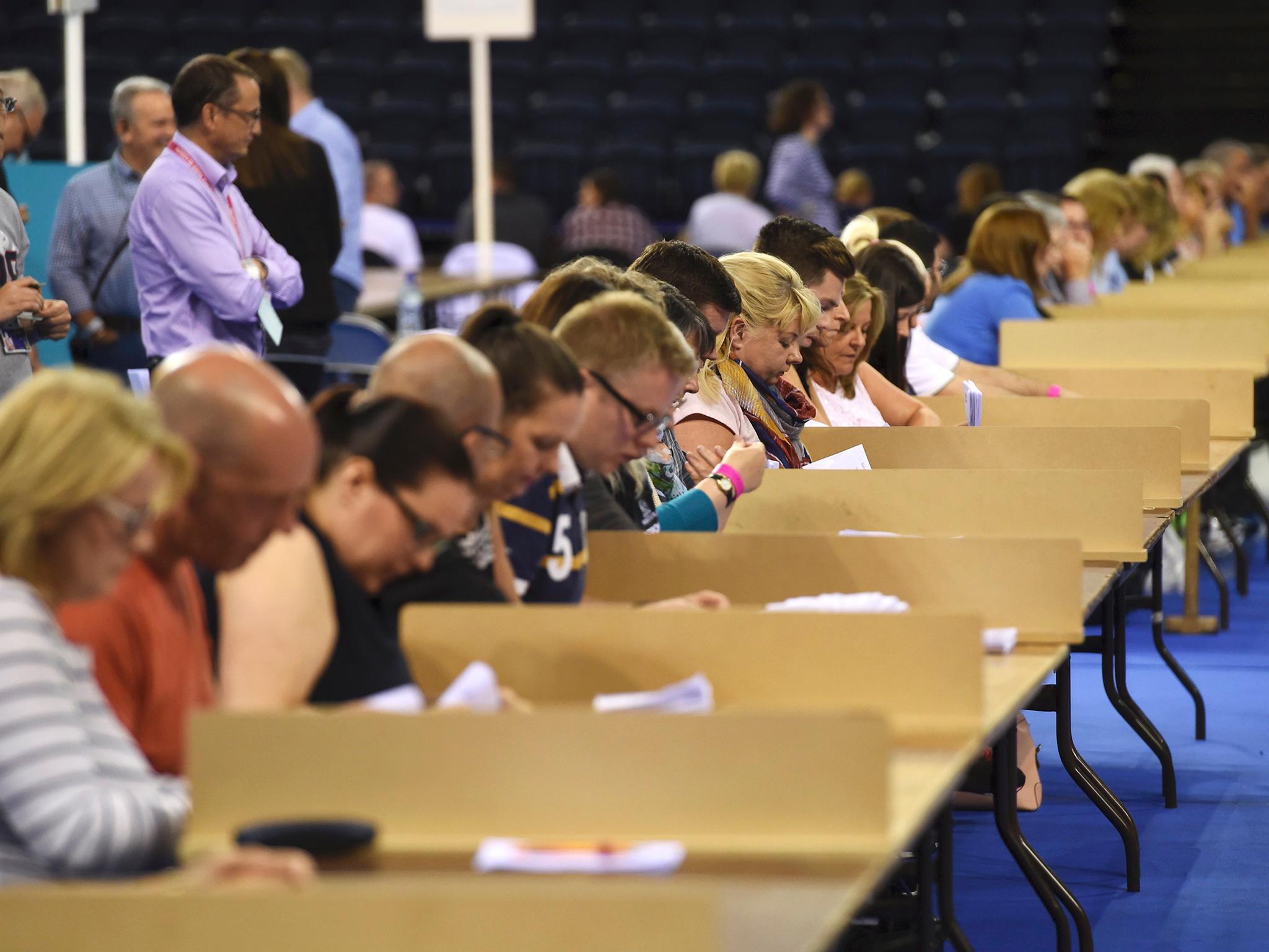 Workers counting ballots on election night