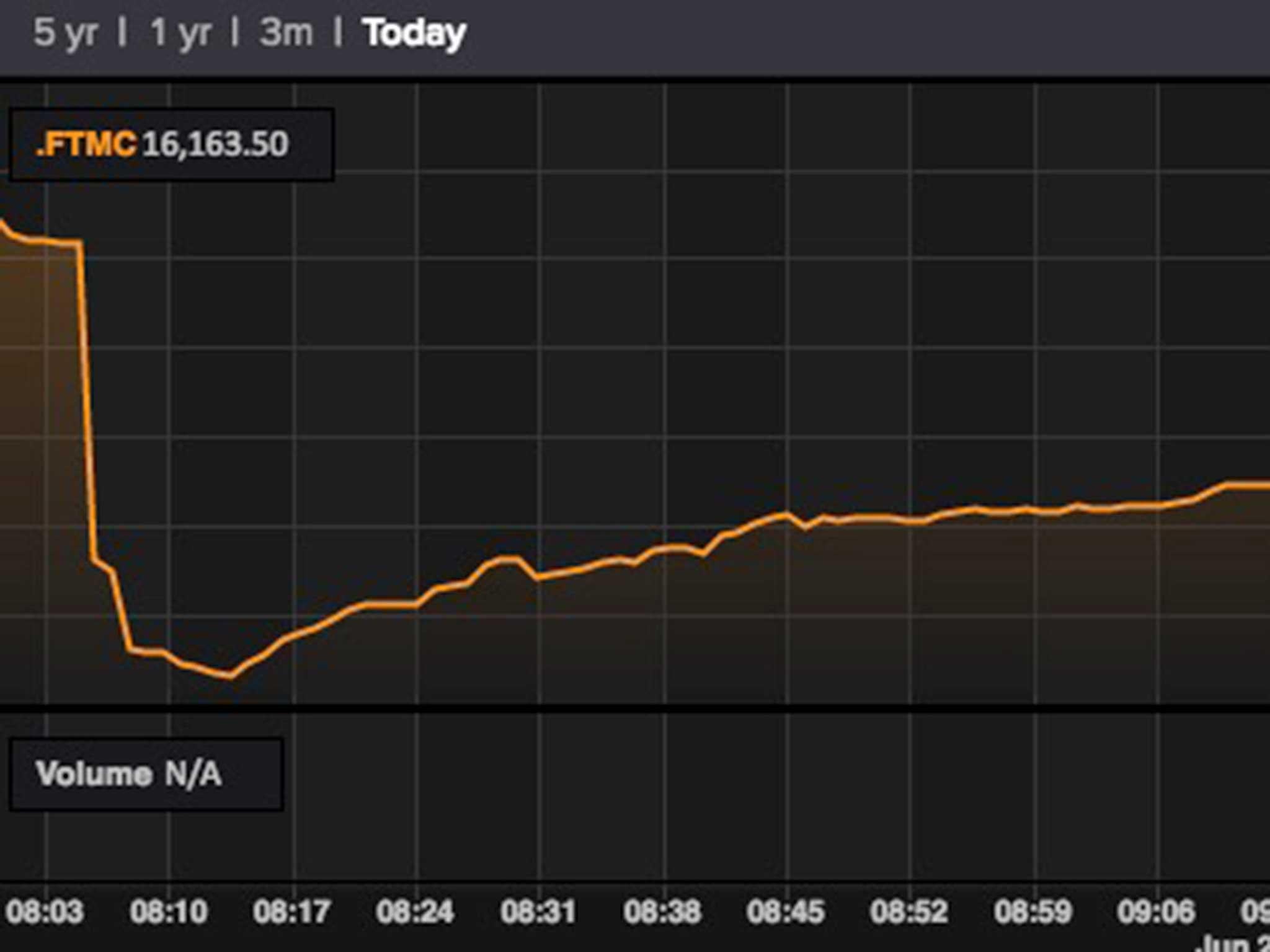 The FTSE 250 suffered a 11.4 per cent fall immediately after the result