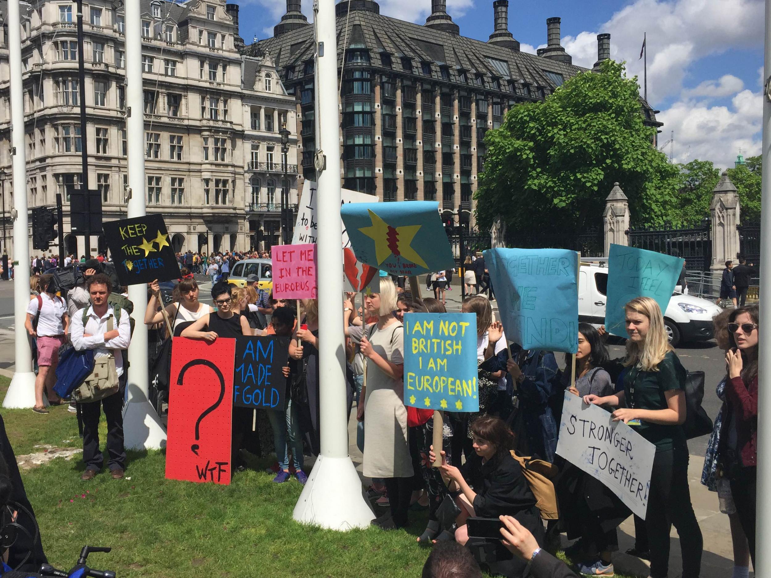 Young voters protest in London on the day the Brexit result is announced