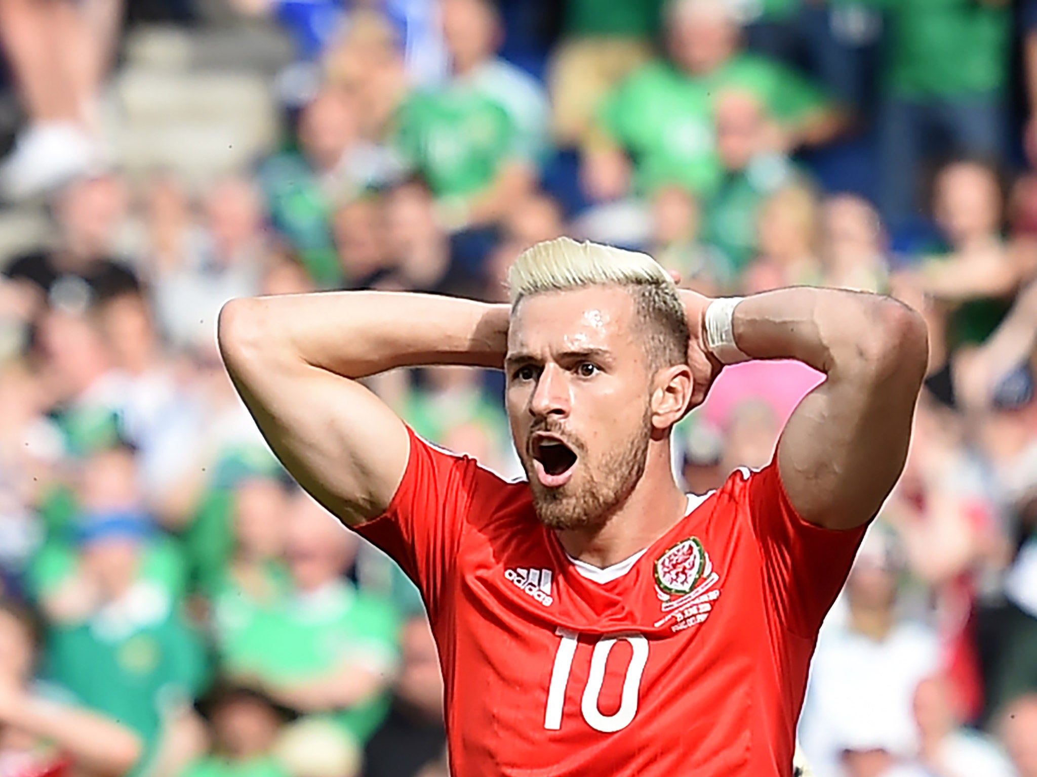 Ramsey reacts after his goal for Wales against Northern Ireland is ruled out for offside