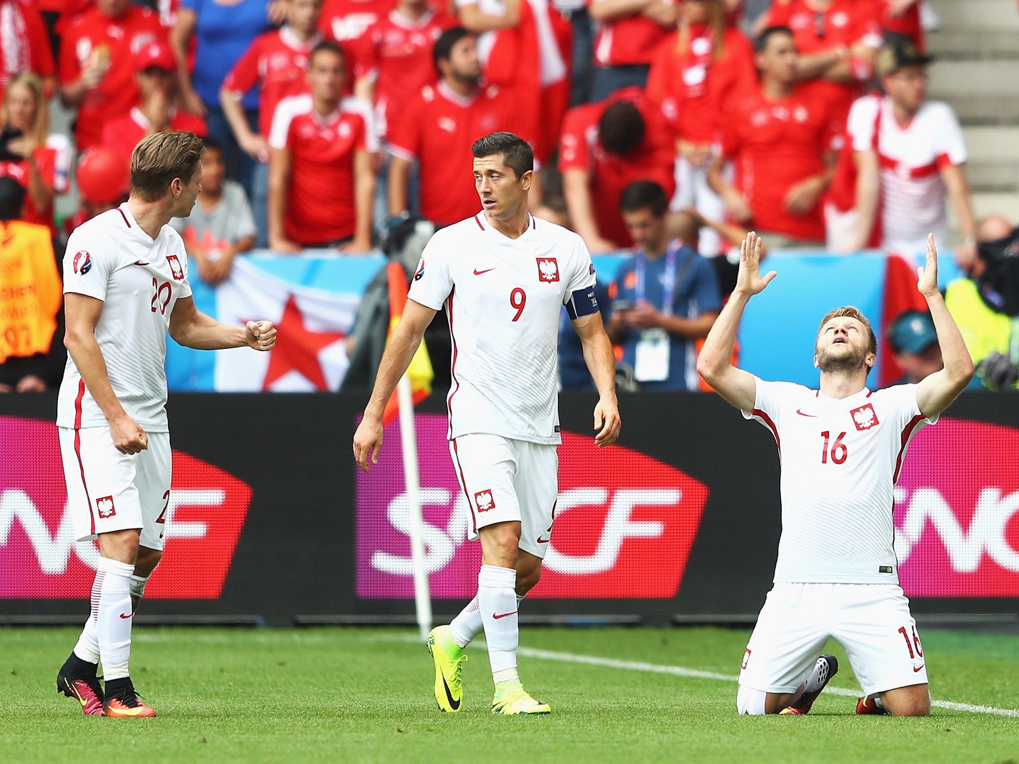 Jacub Blaszczykowski celebrates after putting Poland ahead