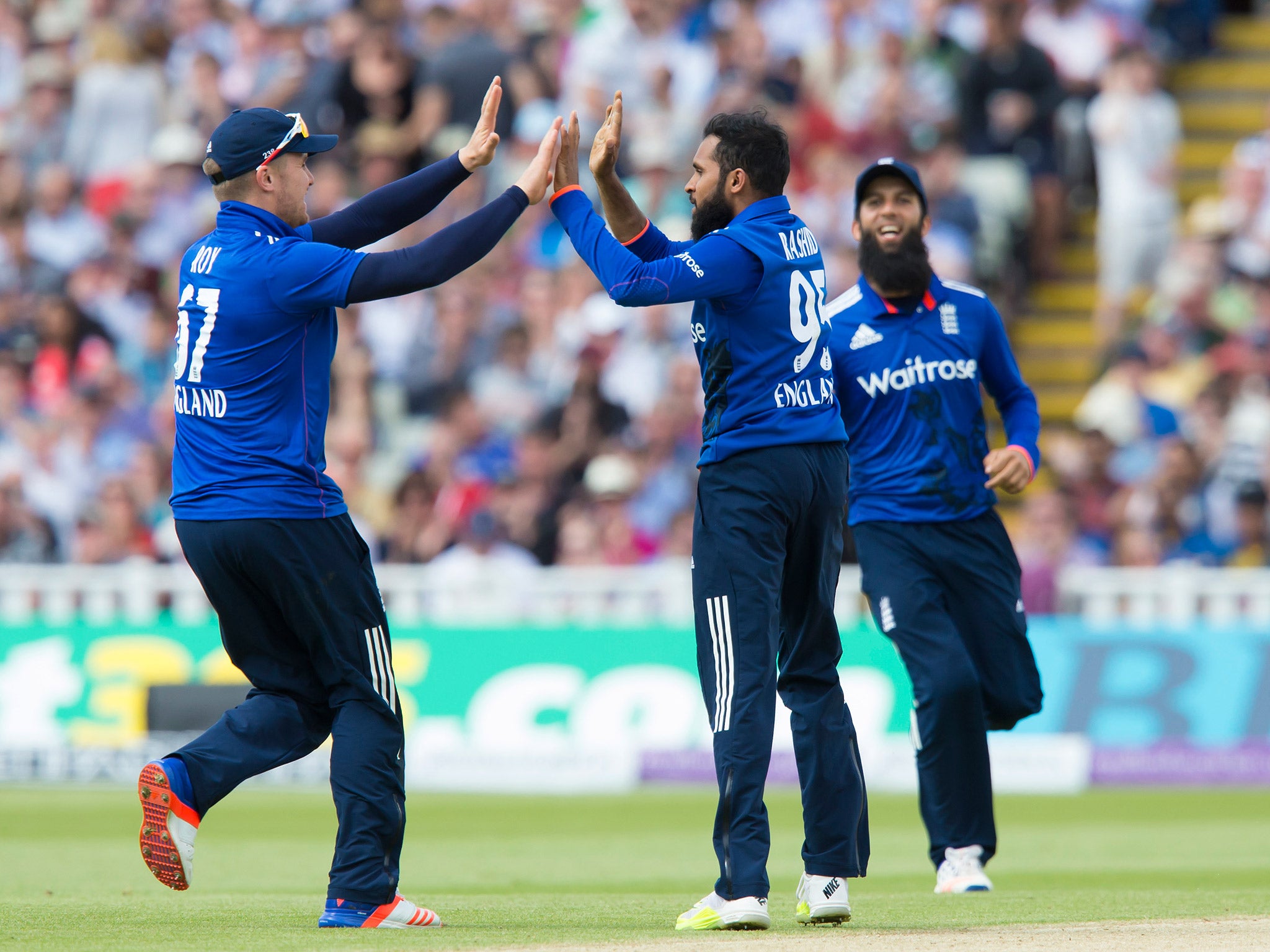 &#13;
Adil Rashid celebrates taking a wicket against Sri Lanka in the recent one-day series &#13;