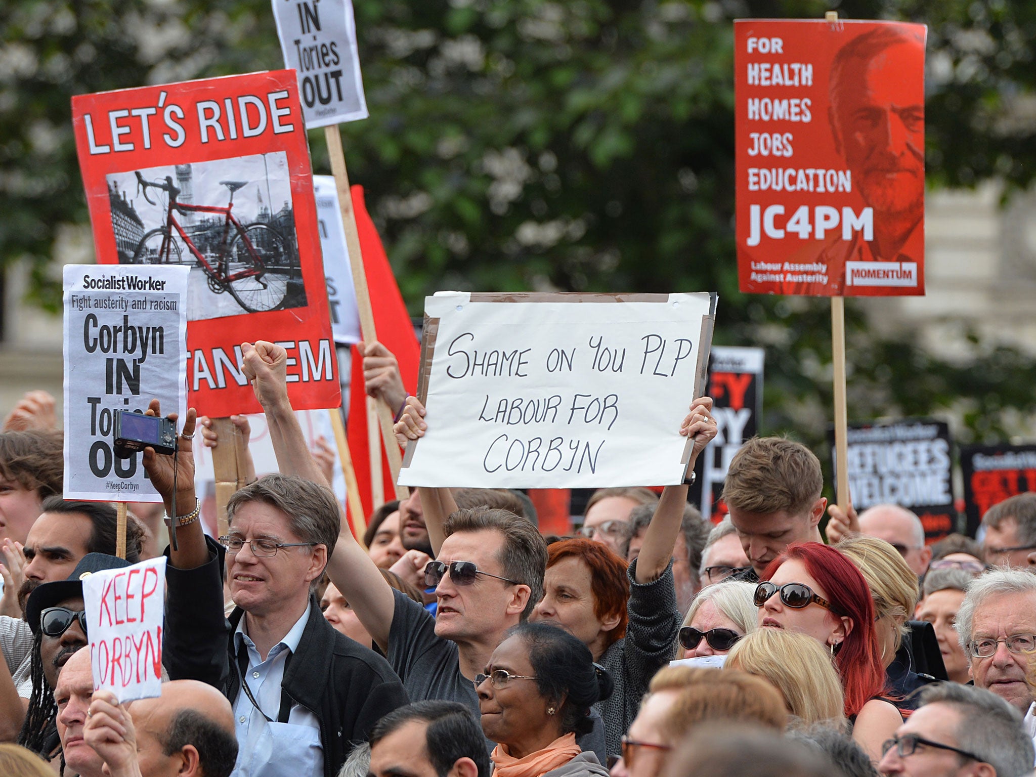 Corbyn supporters gathered in Parliament Square on Monday while the Labour Party met to debate a no confidence motion