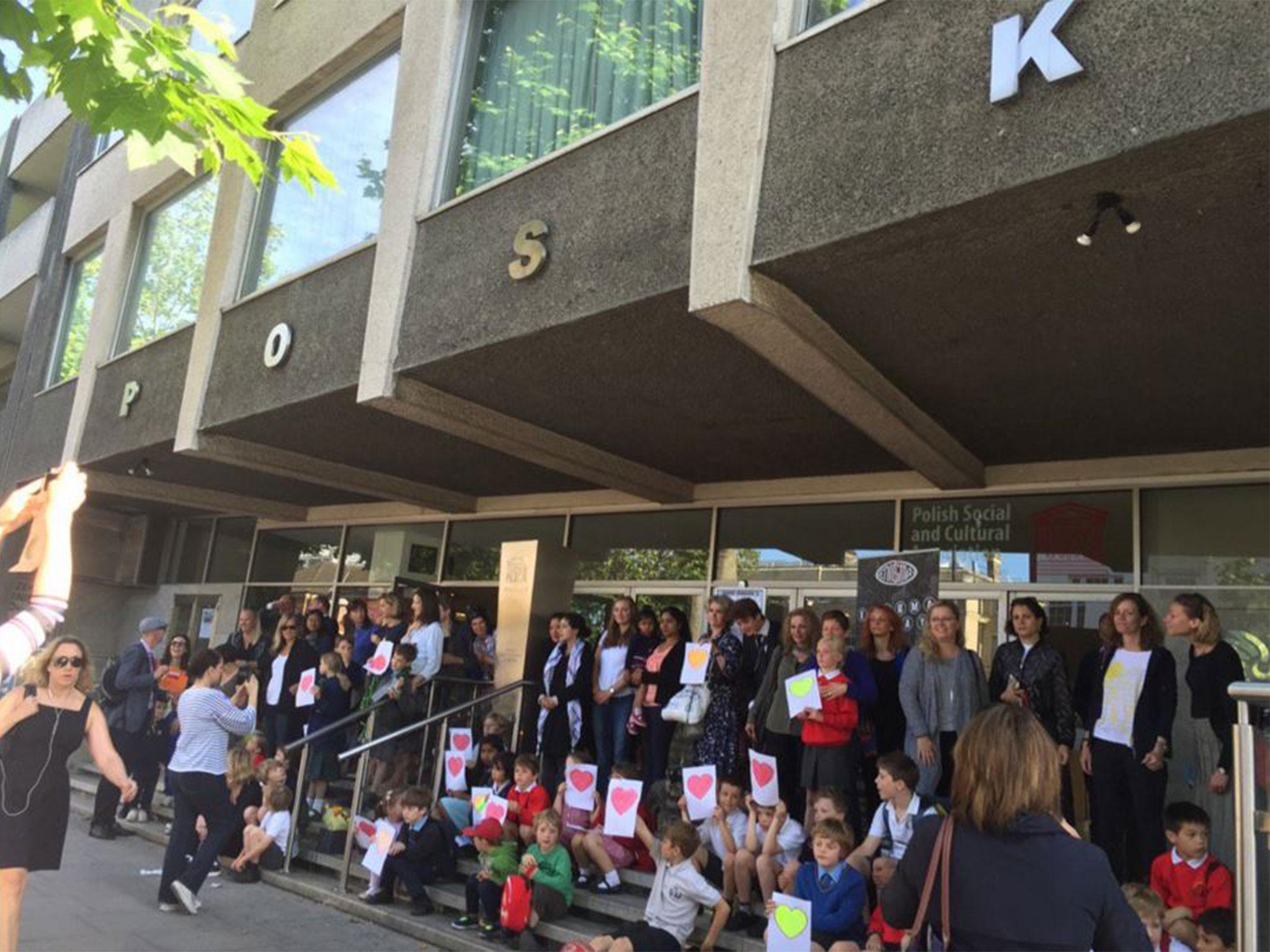 Children from a local west London primary school went to show their support to the Polish community centre after the xenophobic attack