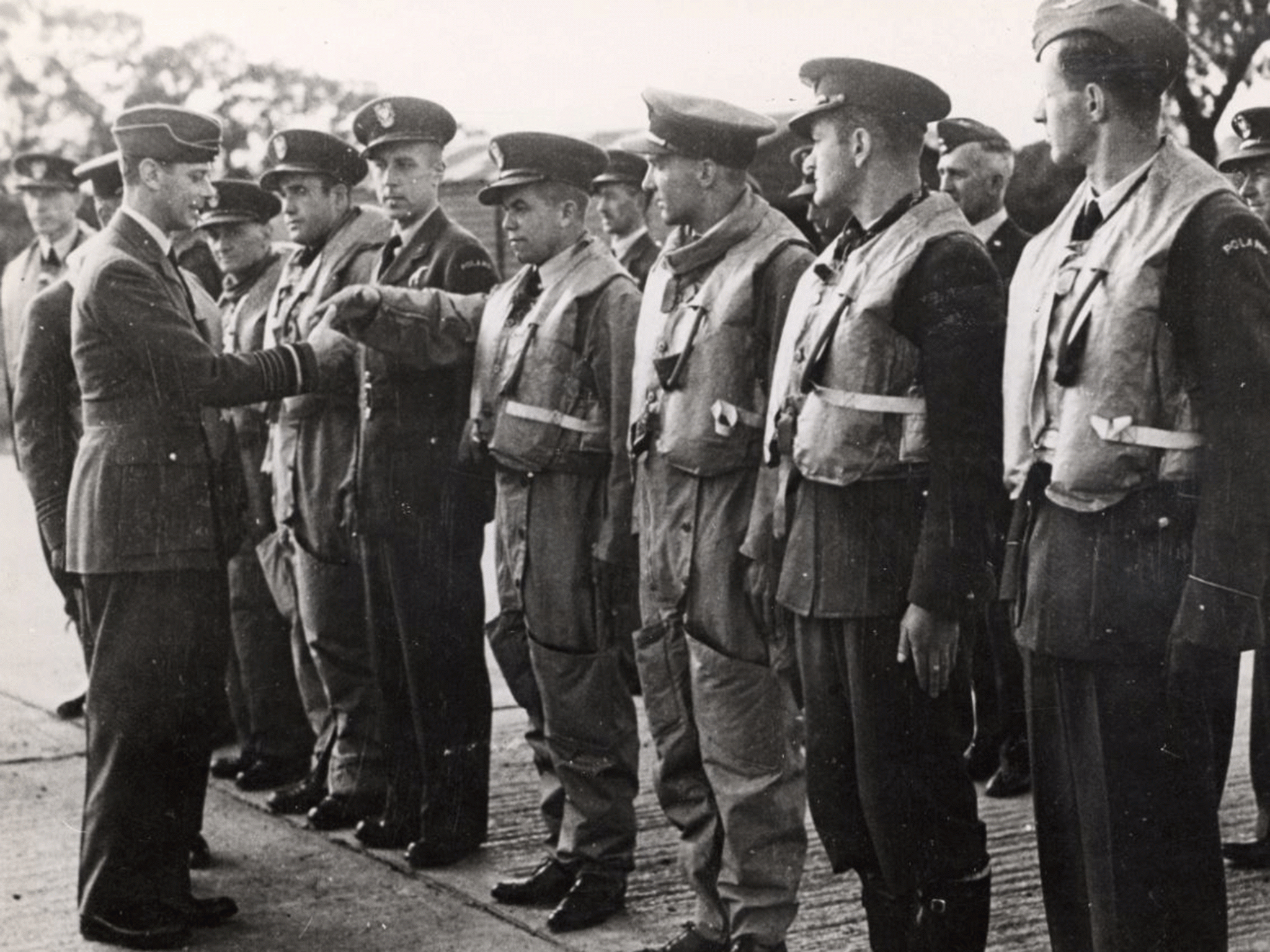 King George VI visits Polish pilots of 303 Air Force Squadron, which shot down the most planes during the Battle of Britain, on 26 September 1940