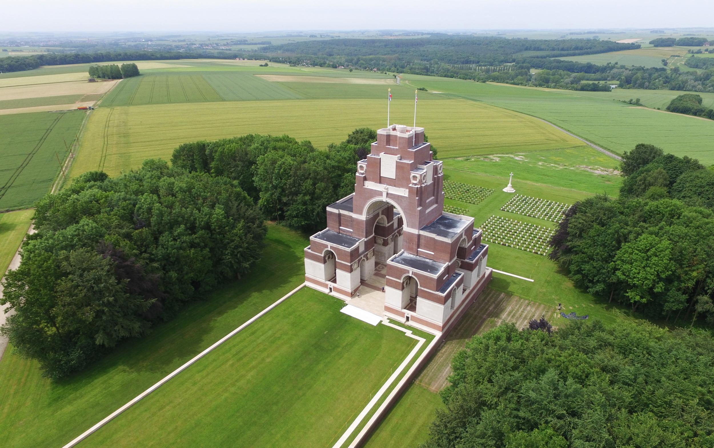 Wiepval monument to British, French and Commonwealth troops where more than 72,205 names of missing soldiers of the First World War, are engraved in the stone pillars