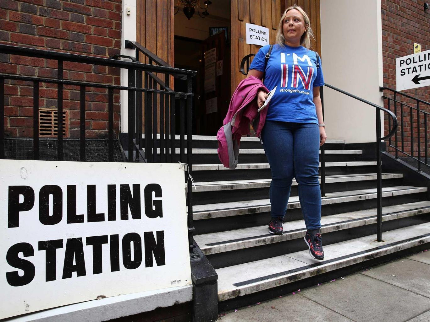 A voter leaving a polling station last June