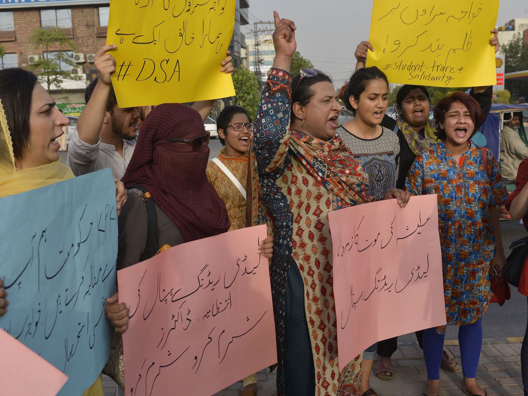 Protestors take to the streets in Lahore, Pakistan, after the killing of a transgender woman in May 2016