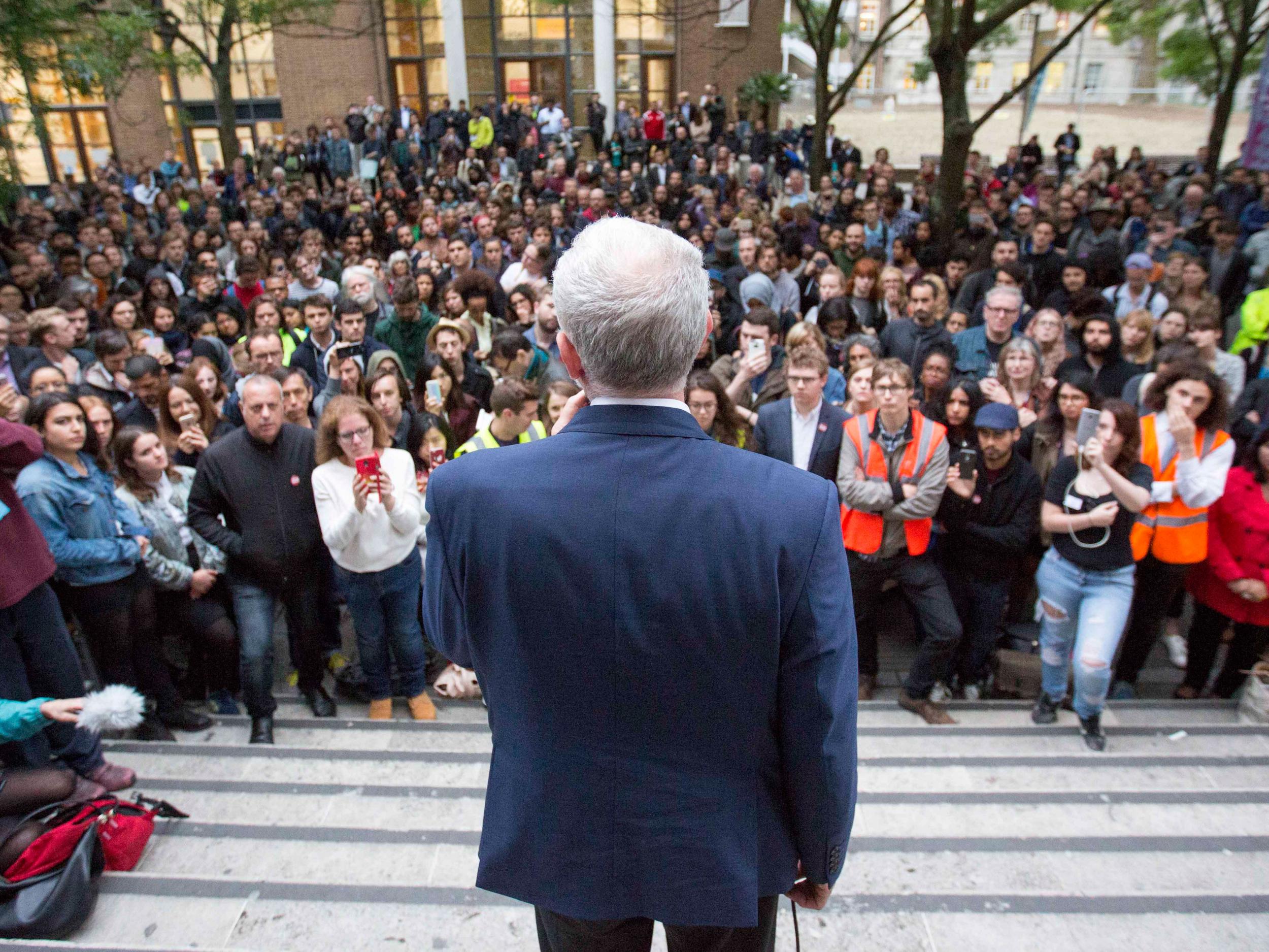 Labour leader Jeremy Corbyn speaking at a Momentum event at the School of Oriental and African Studies (SOAS) in central London.