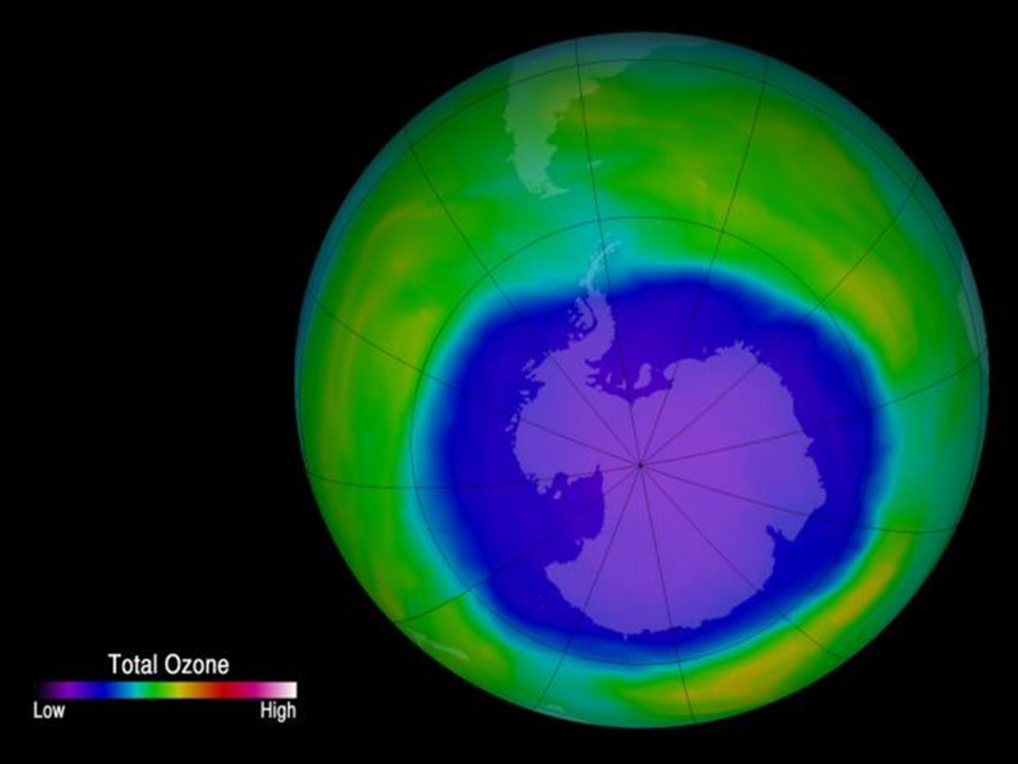 Handout by the University of Leeds showing a false-colour image of the hole over Antarctica on 2nd October 2015