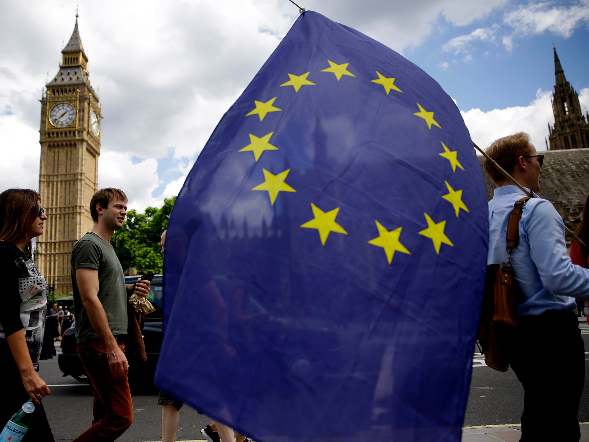 Remain supporters gather outside Parliament the day after the Brexit vote in June