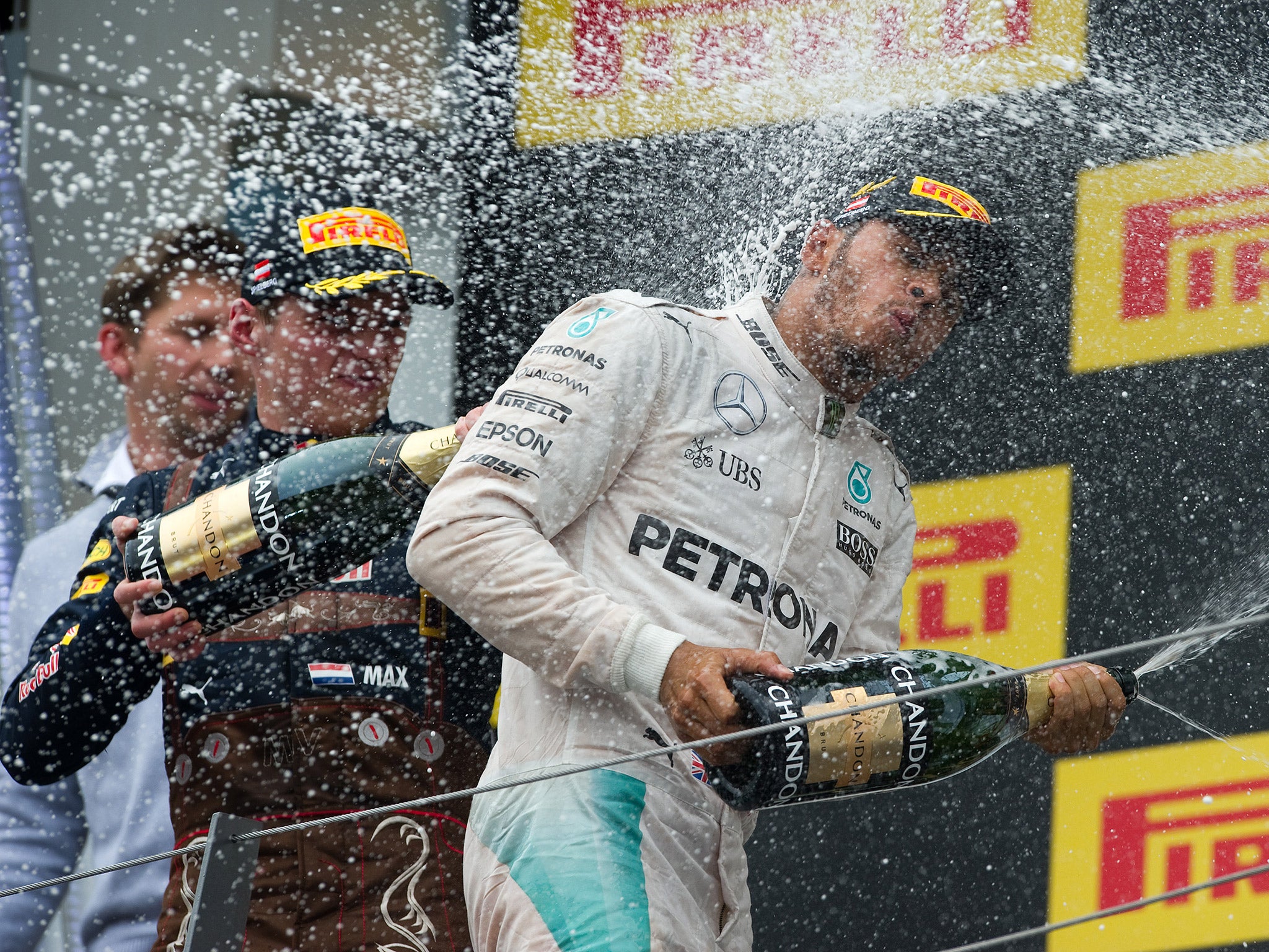 Lewis Hamilton celebrates his Austrian Grand Prix victory