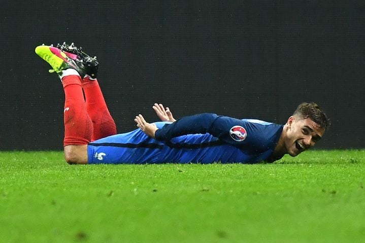 Antoine Griezmann celebrates after scoring France's fourth goal