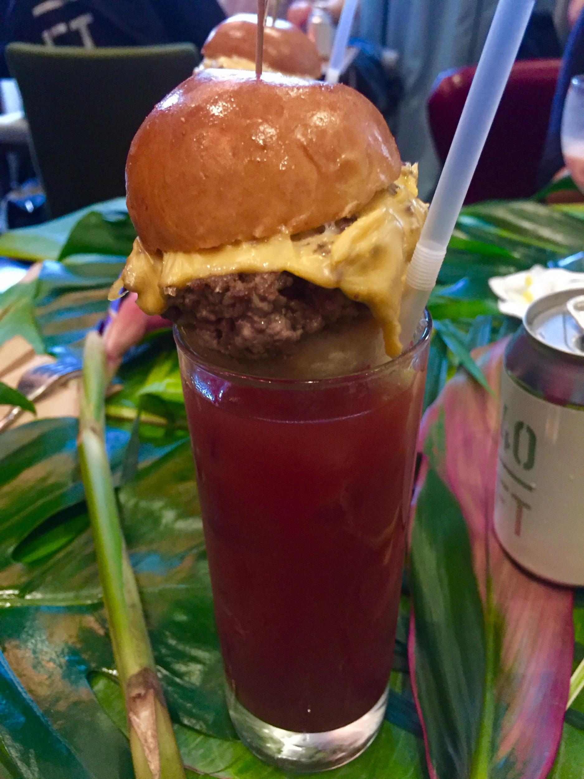 A goddamn burger slider on a bloody mary!