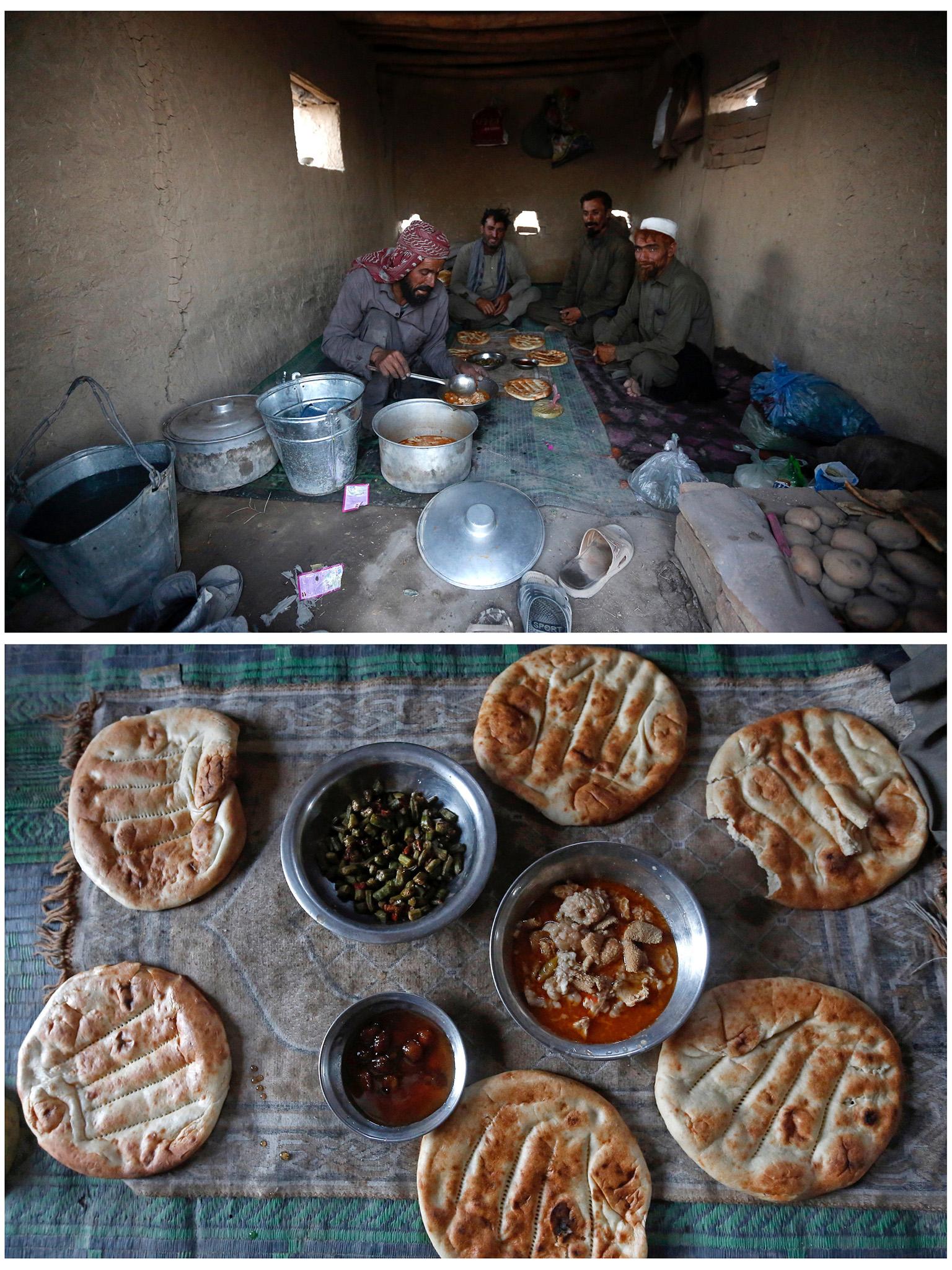 Kabul, Afghanistan: Shir Alam, 31 prepares shorba, an Afghan soup made from beef or lamb, served with bread and potatoes for iftar for his colleagues