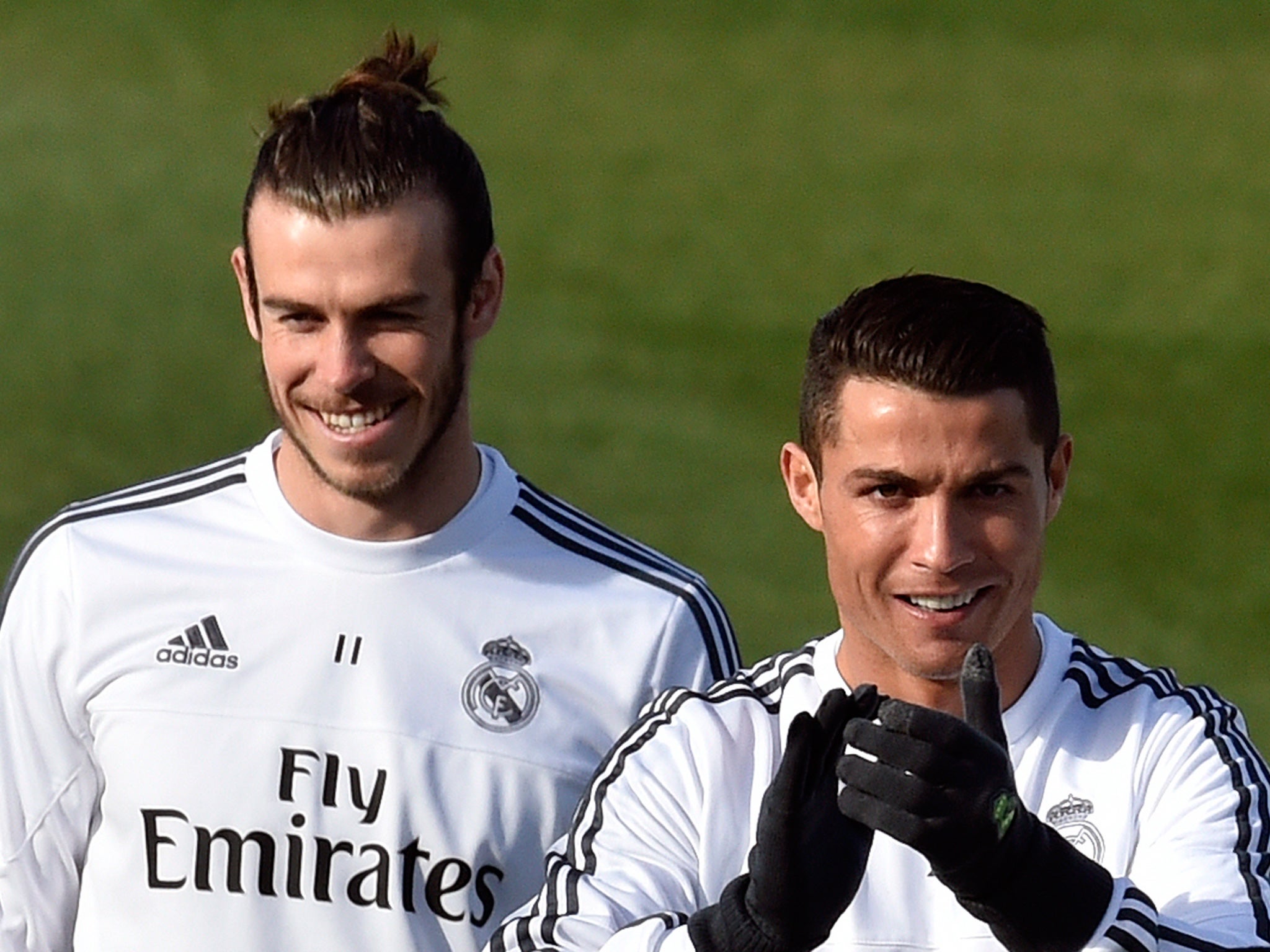 Bale and Ronaldo together in training at Real Madrid last season