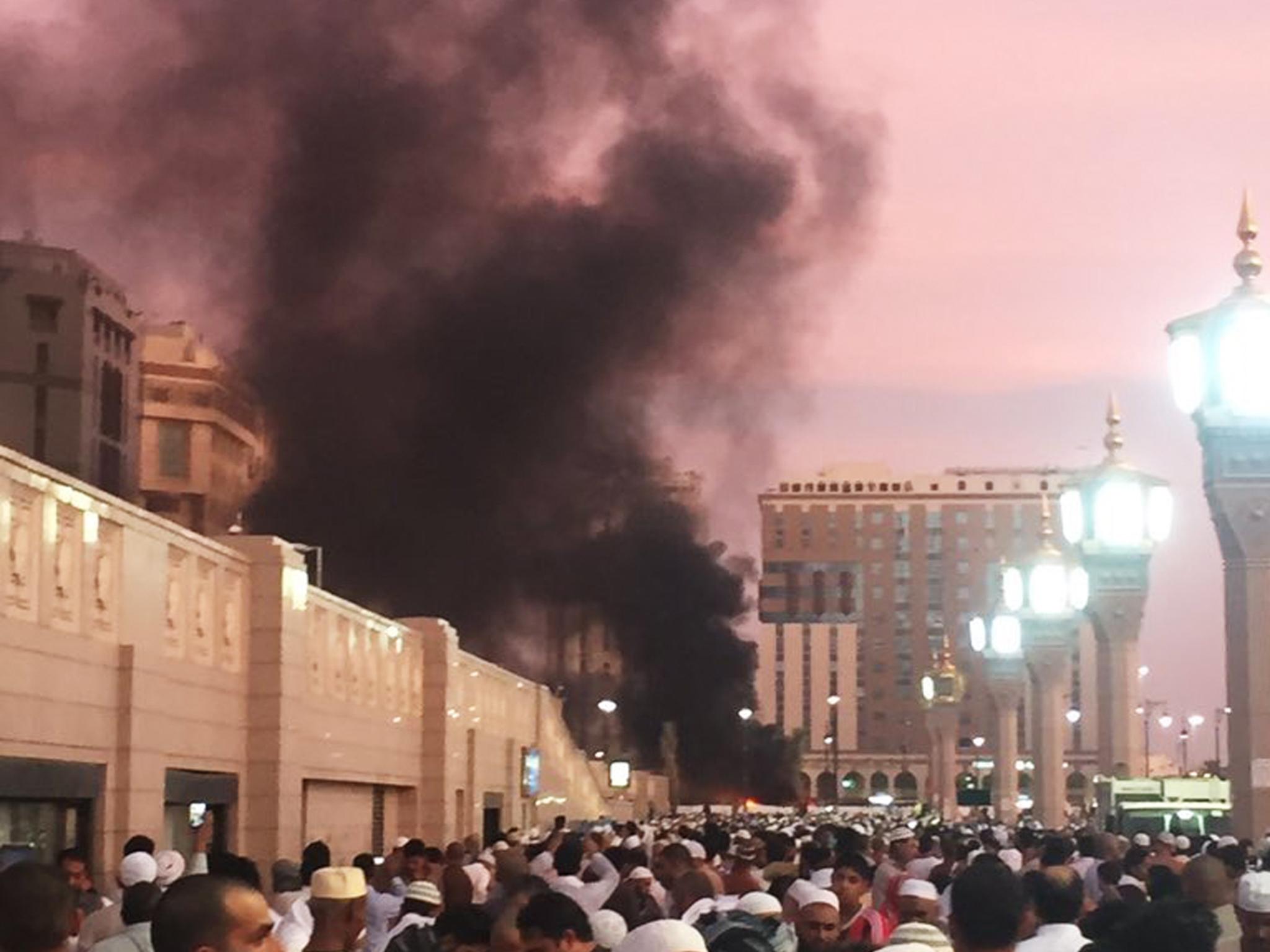 The explosion near the mosque in Medina sent smoke pouring into the sky