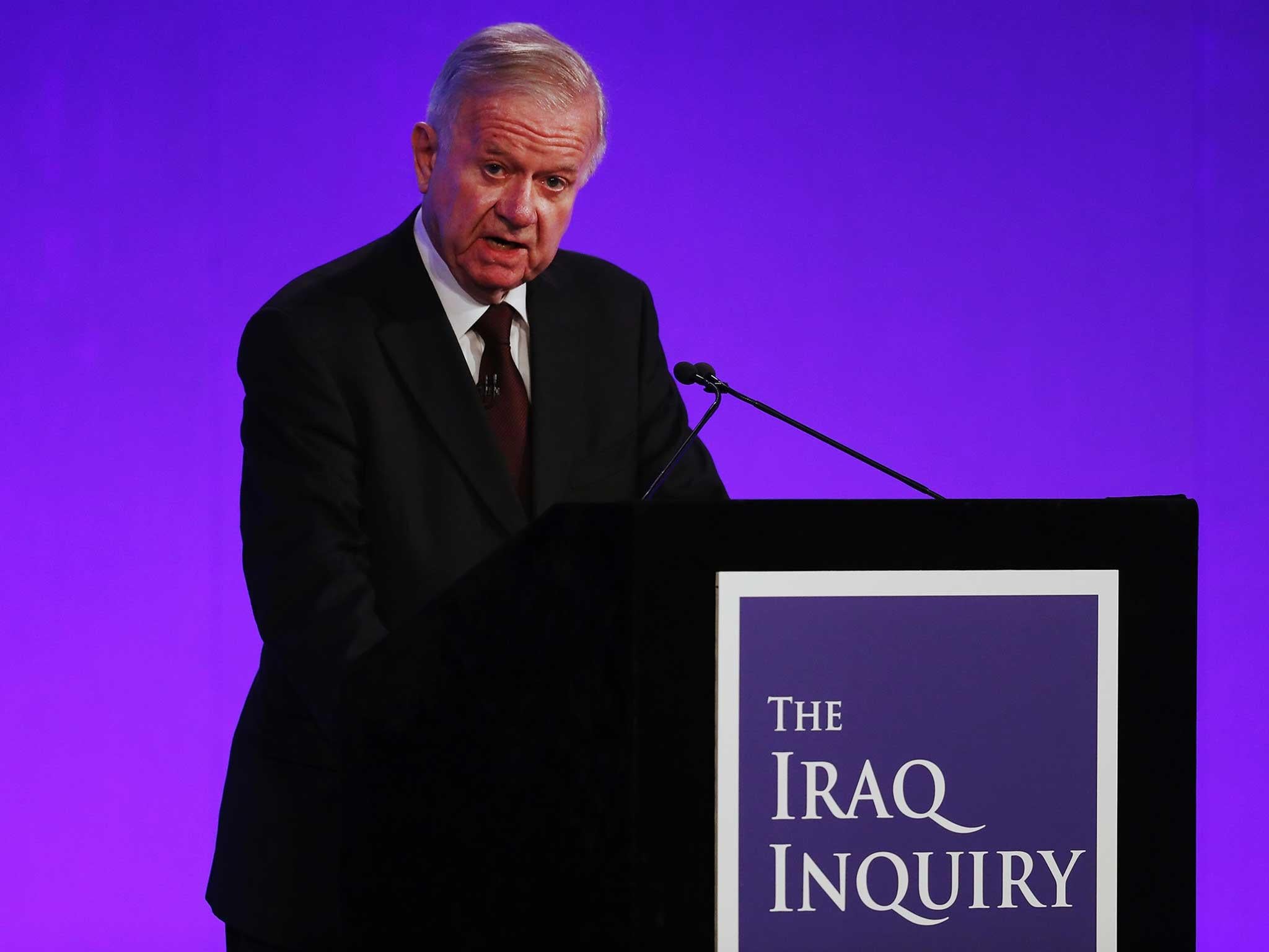 Sir John Chilcot presents the Iraq Inquiry Report at the Queen Elizabeth II Centre in Westminster in London