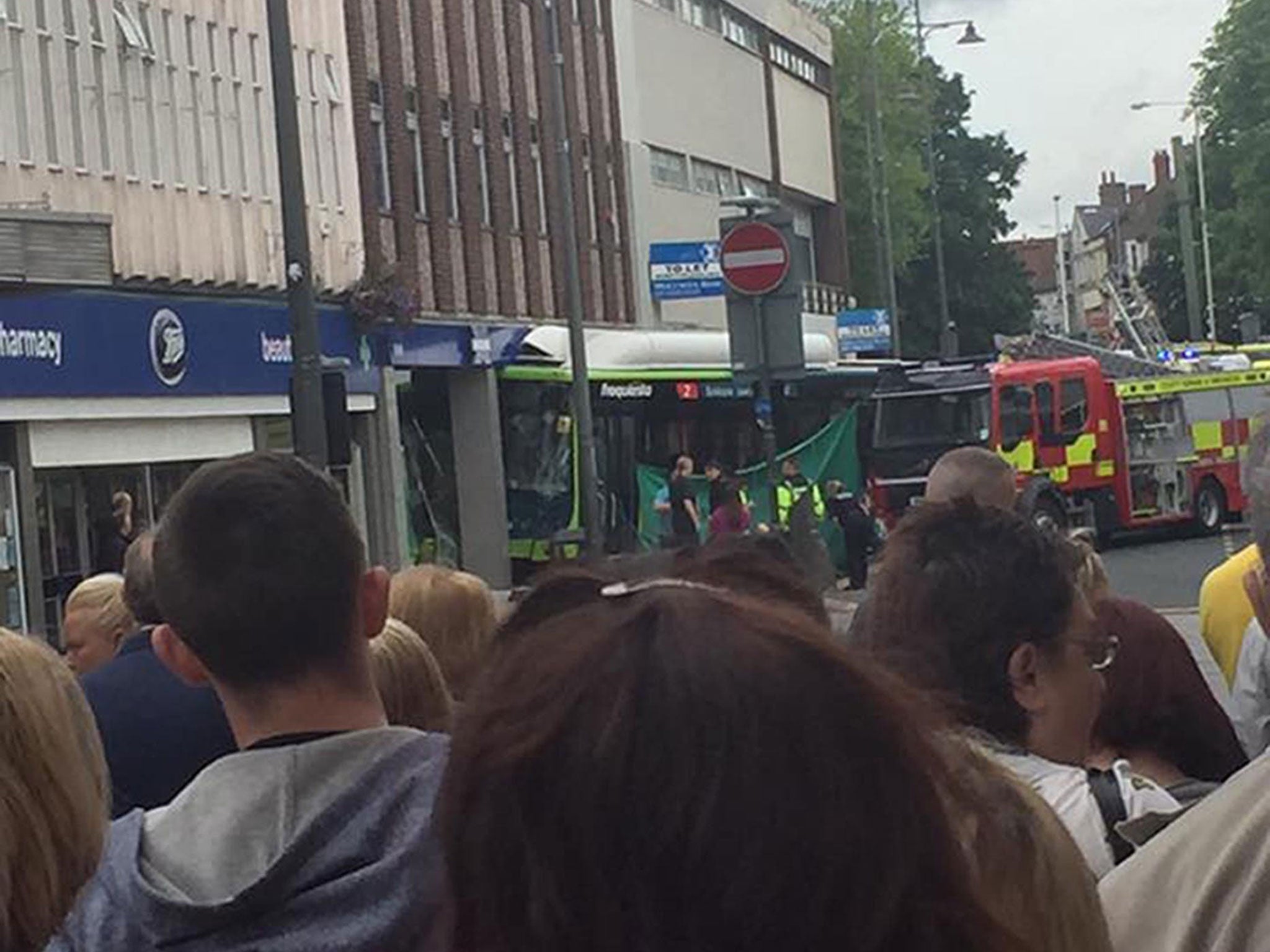 The scene after a bus crashed into a Halifax bank in Darlington.