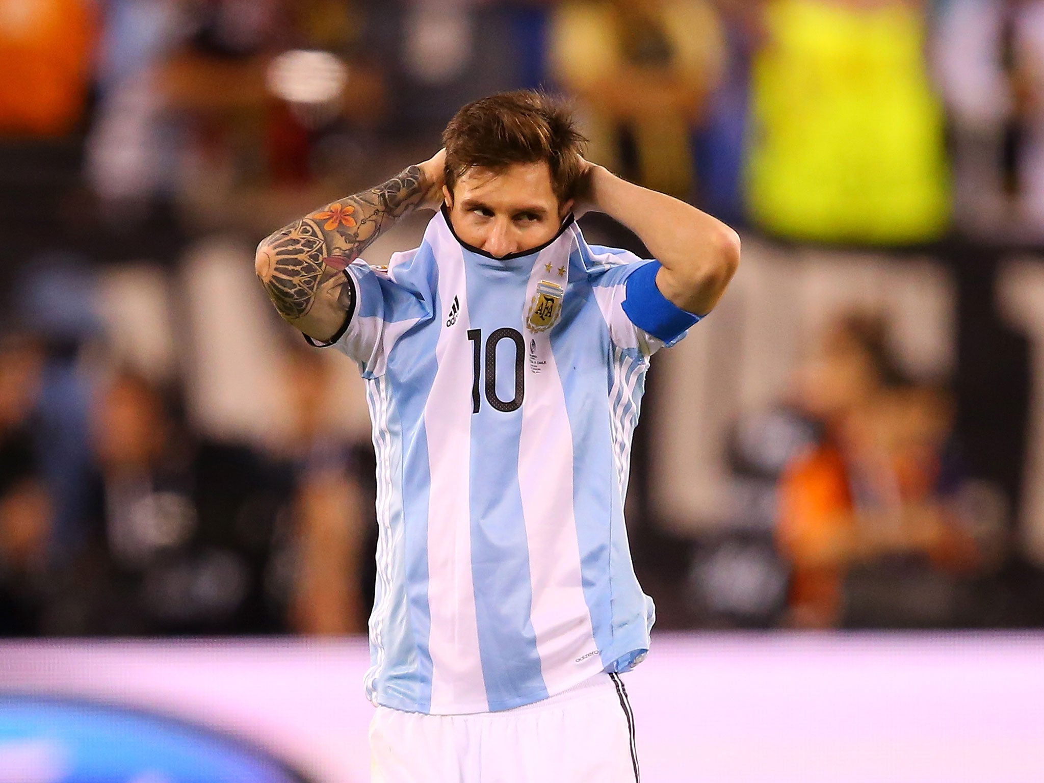 &#13;
Messi reacts after the Copa America final defeat &#13;