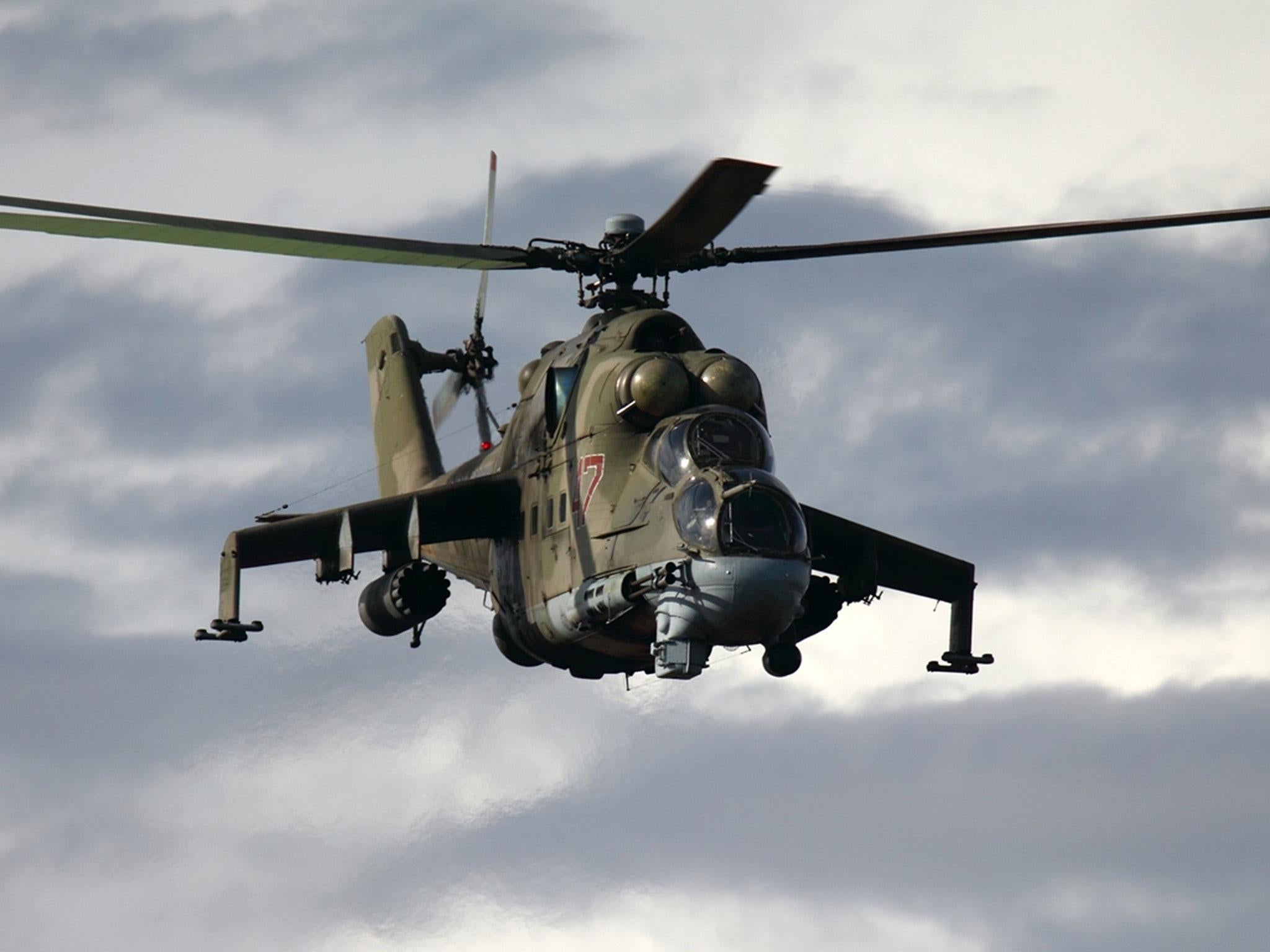 An Mi-24 helicopter, similar to the one shot down by Isis militants near Palmyra, Syria