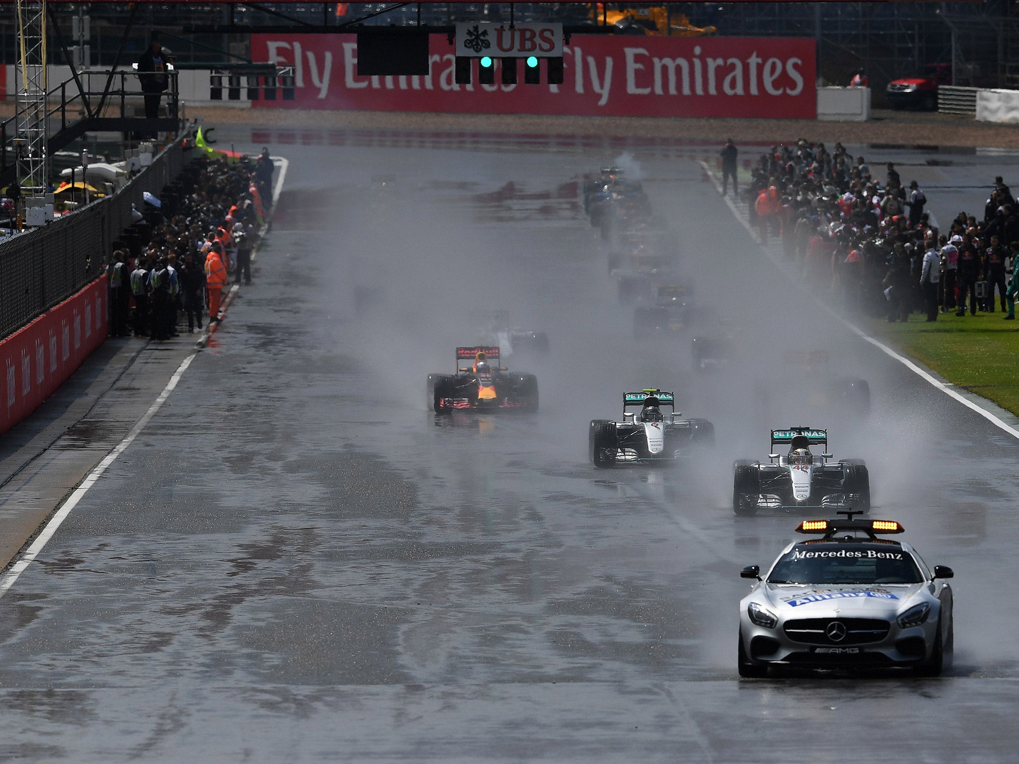 The British Grand Prix started behind the safety car