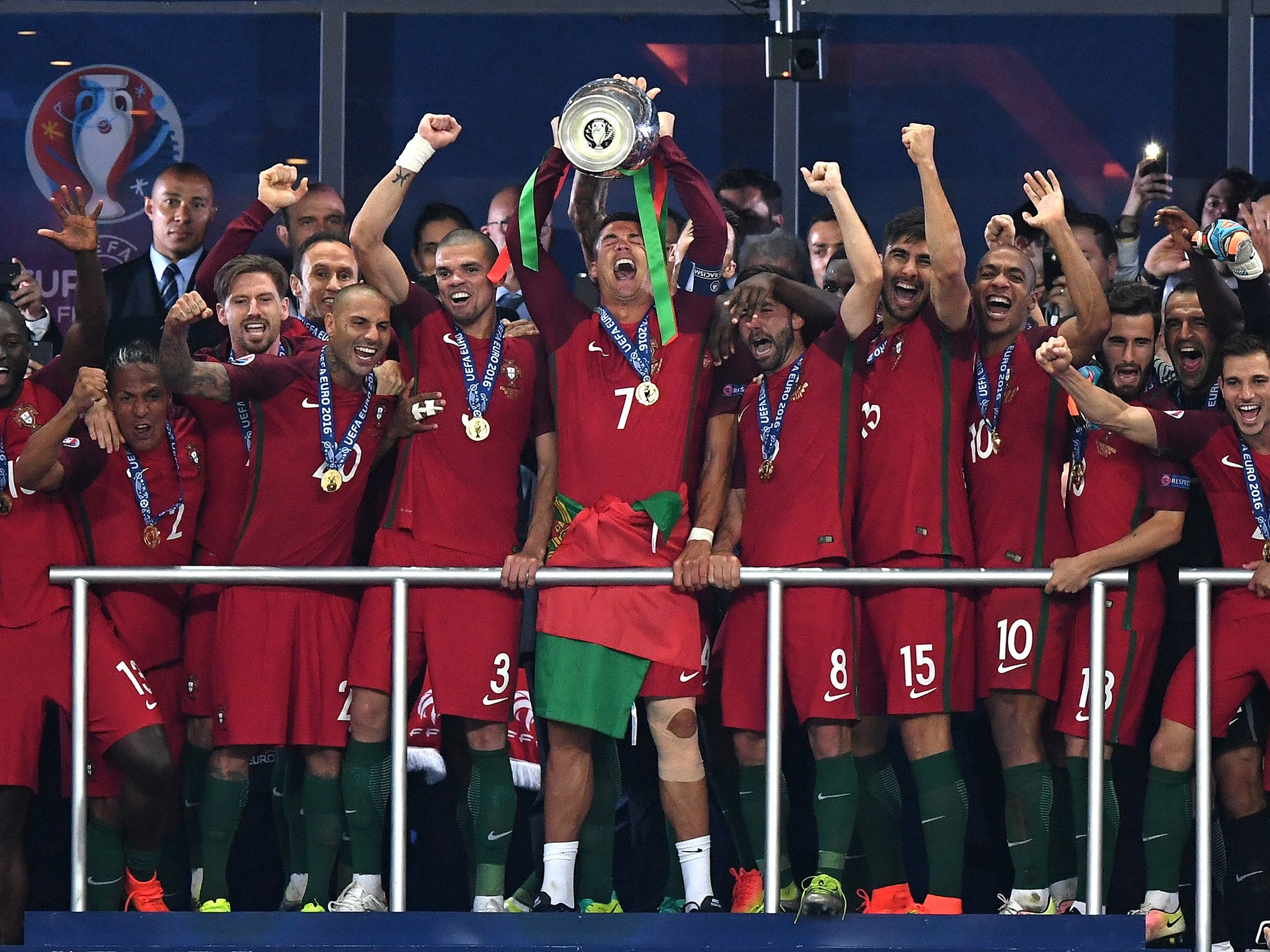 Cristiano Ronaldo lifts the European Championship after Portugal’s 1-0 win over France