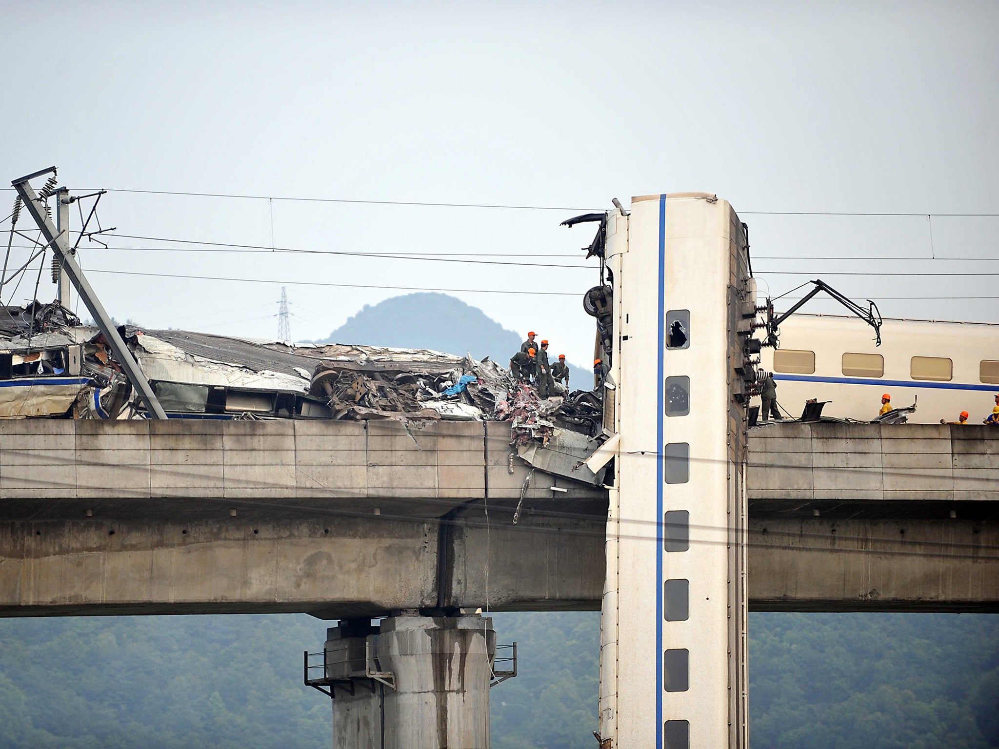 Wreckage in the aftermath of the crash between two bullet trains in Wenzhou, China in 2011. The incident was widely shared on social media