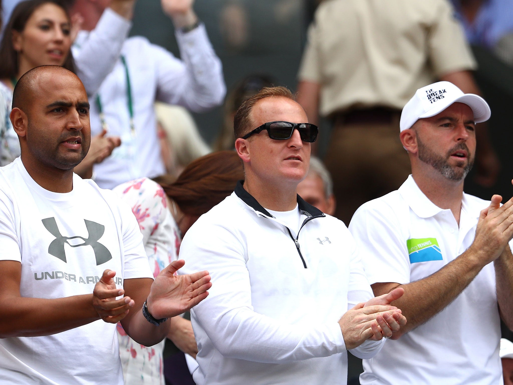 Matt Little (centre) cheers on Andy Murray