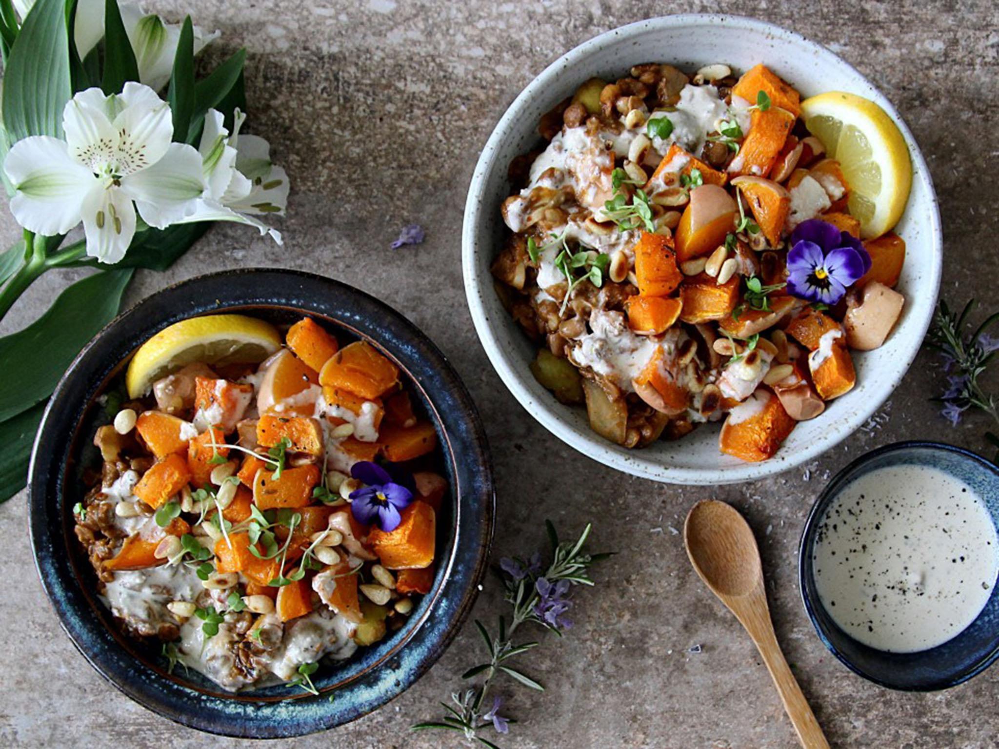 Quick Harissa Lentils with Roast Squash and Tahini Dressing (recipe below)