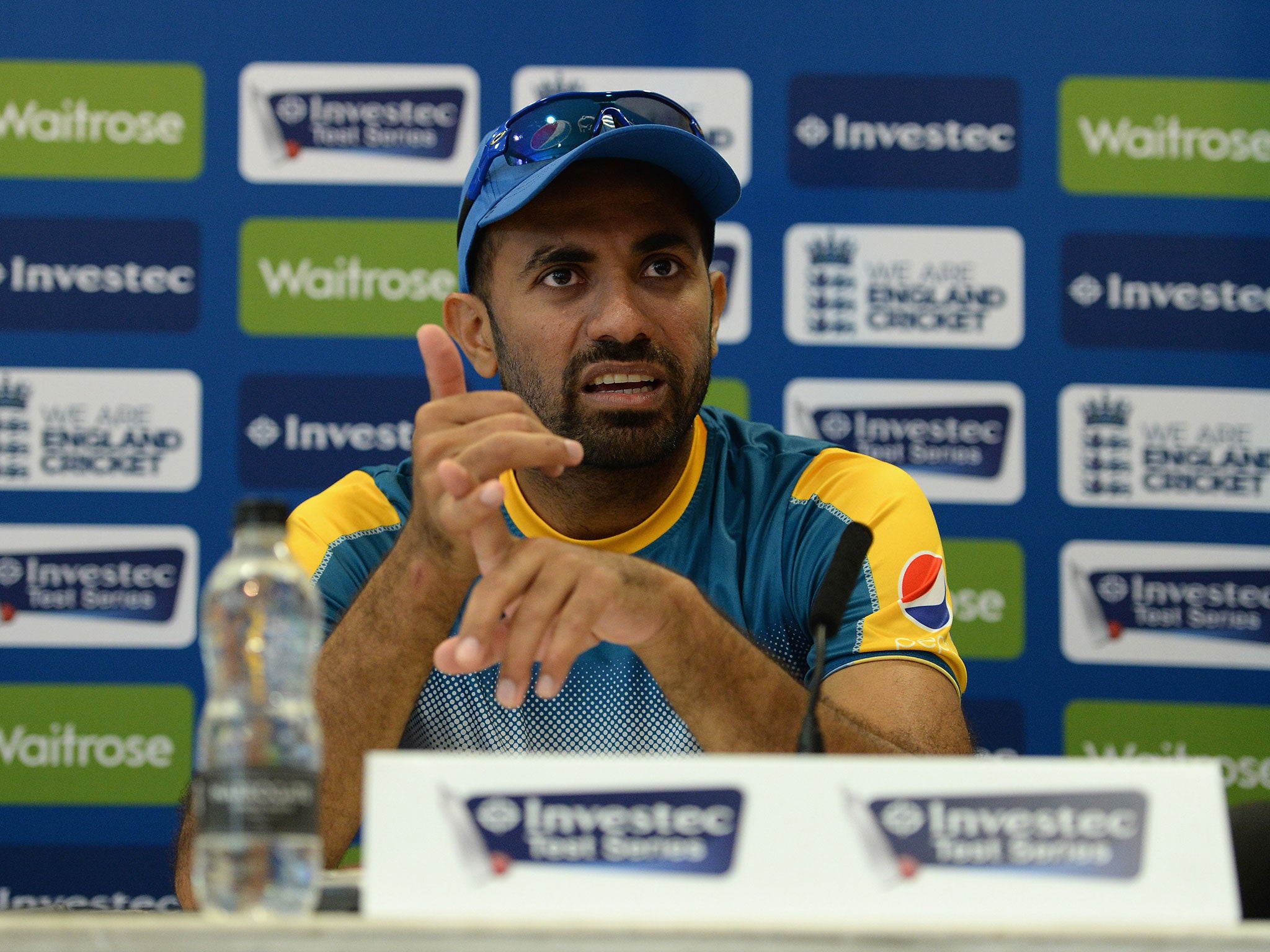 Pakistan's Wahab Riaz addresses the media at Lord's