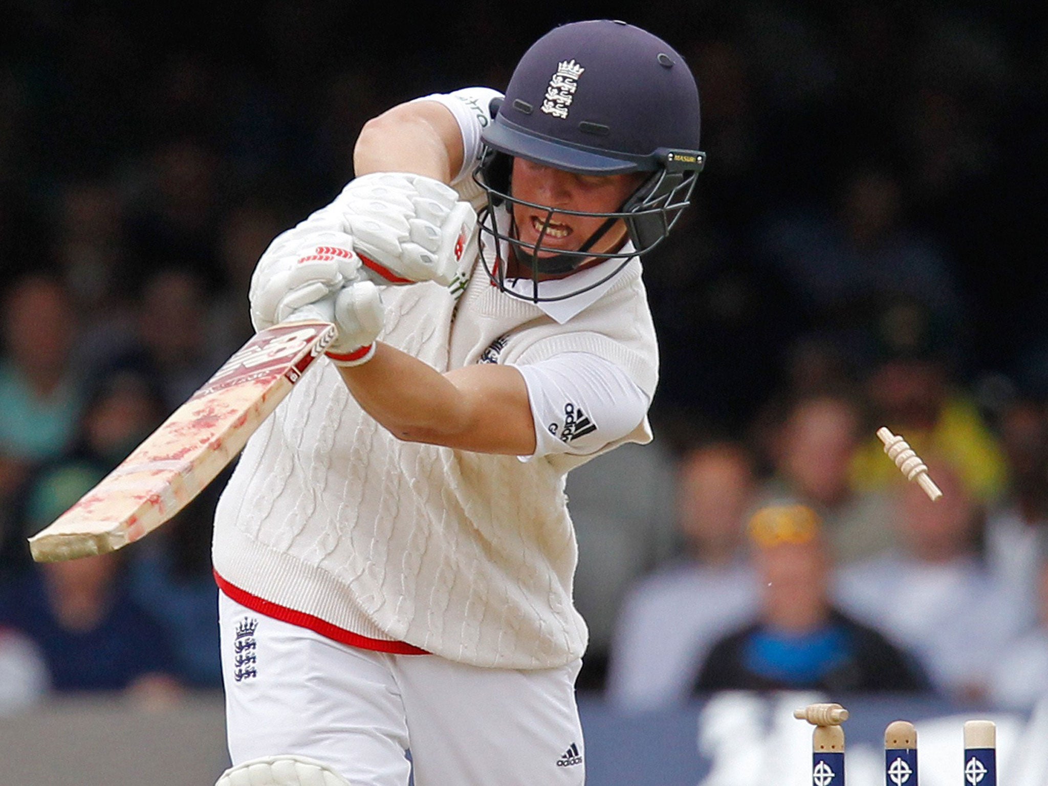 Gary Ballance is bowled by Mitchell Johnson during last summer's Ashes