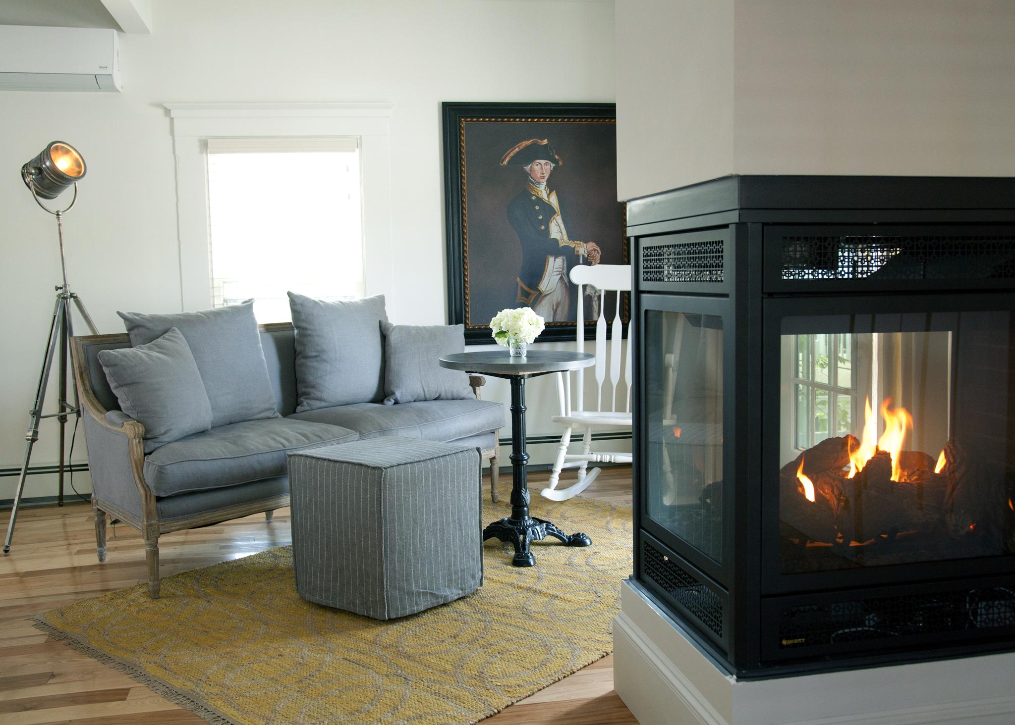 The suite's sitting area and gas fire