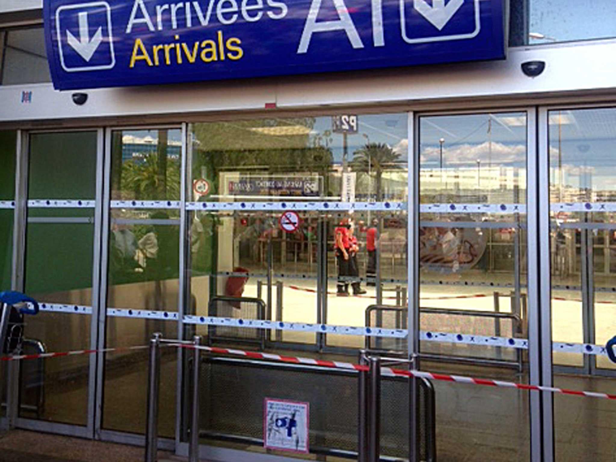 A view onto the closed entrance to Nice airport in France after it was evacuated