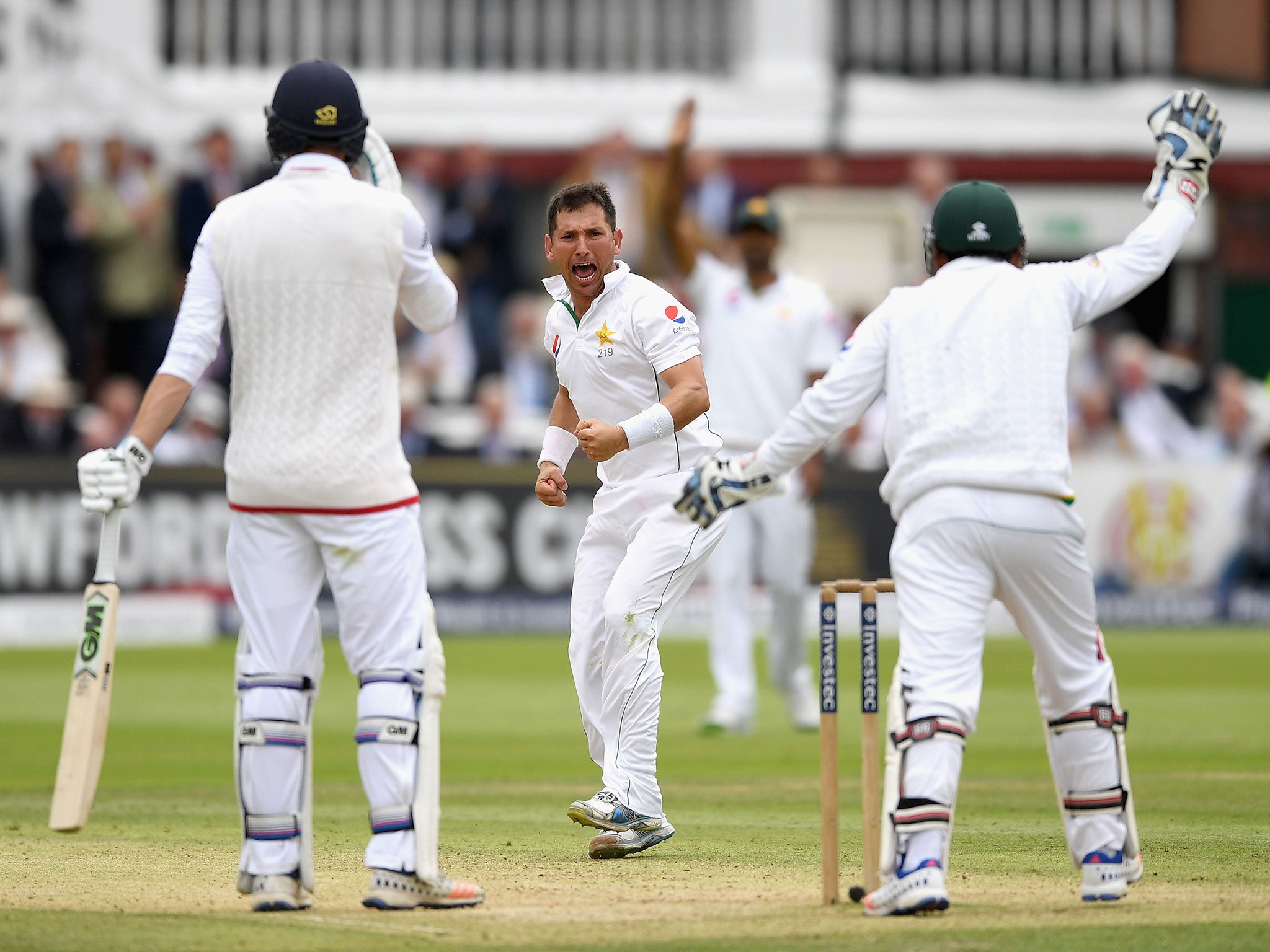 Yasir Shah celebrates another wicket on day two at Lord's