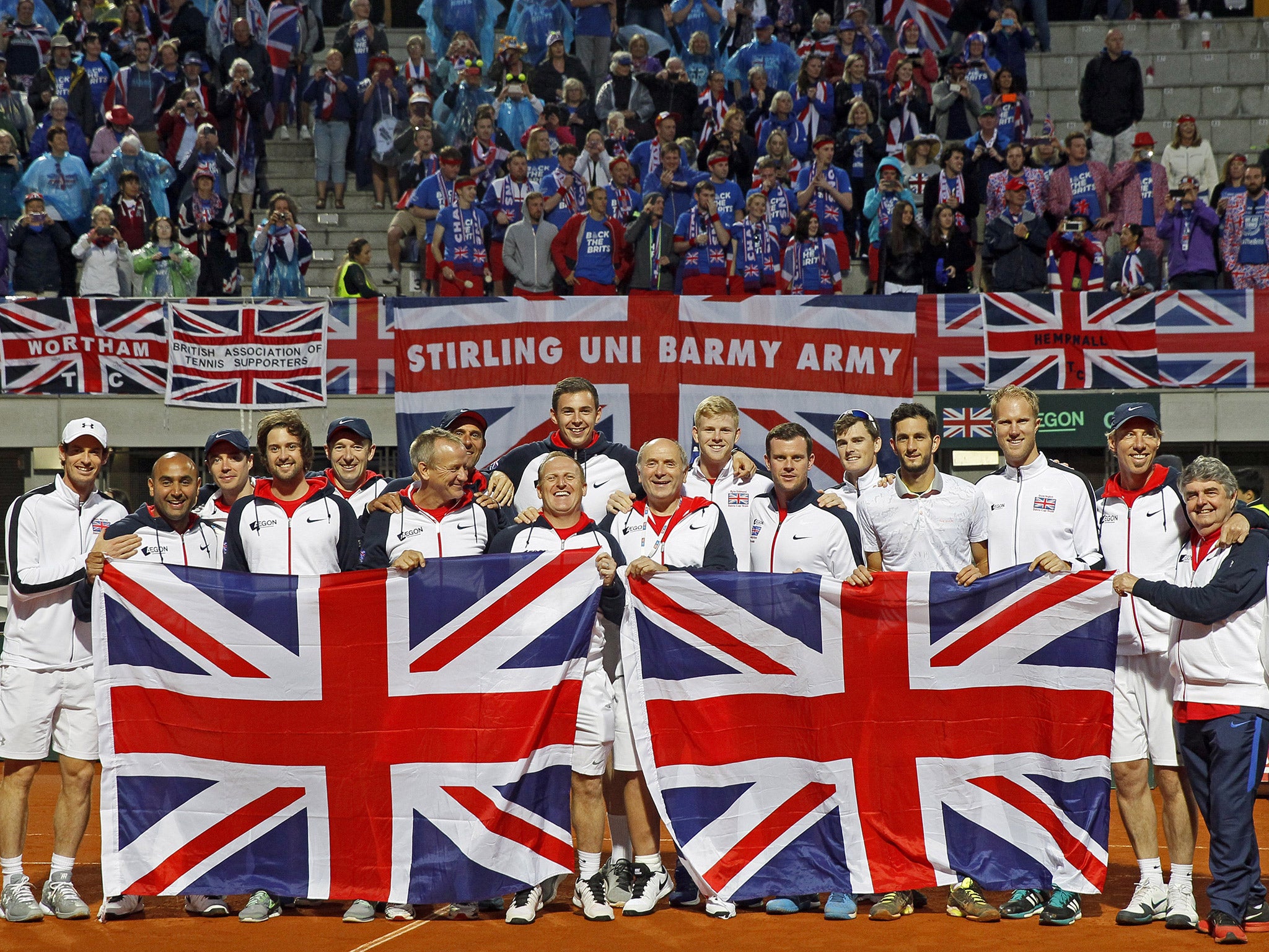 Great Britain's Davis Cup team celebrate their quarter-final victory over Serbia