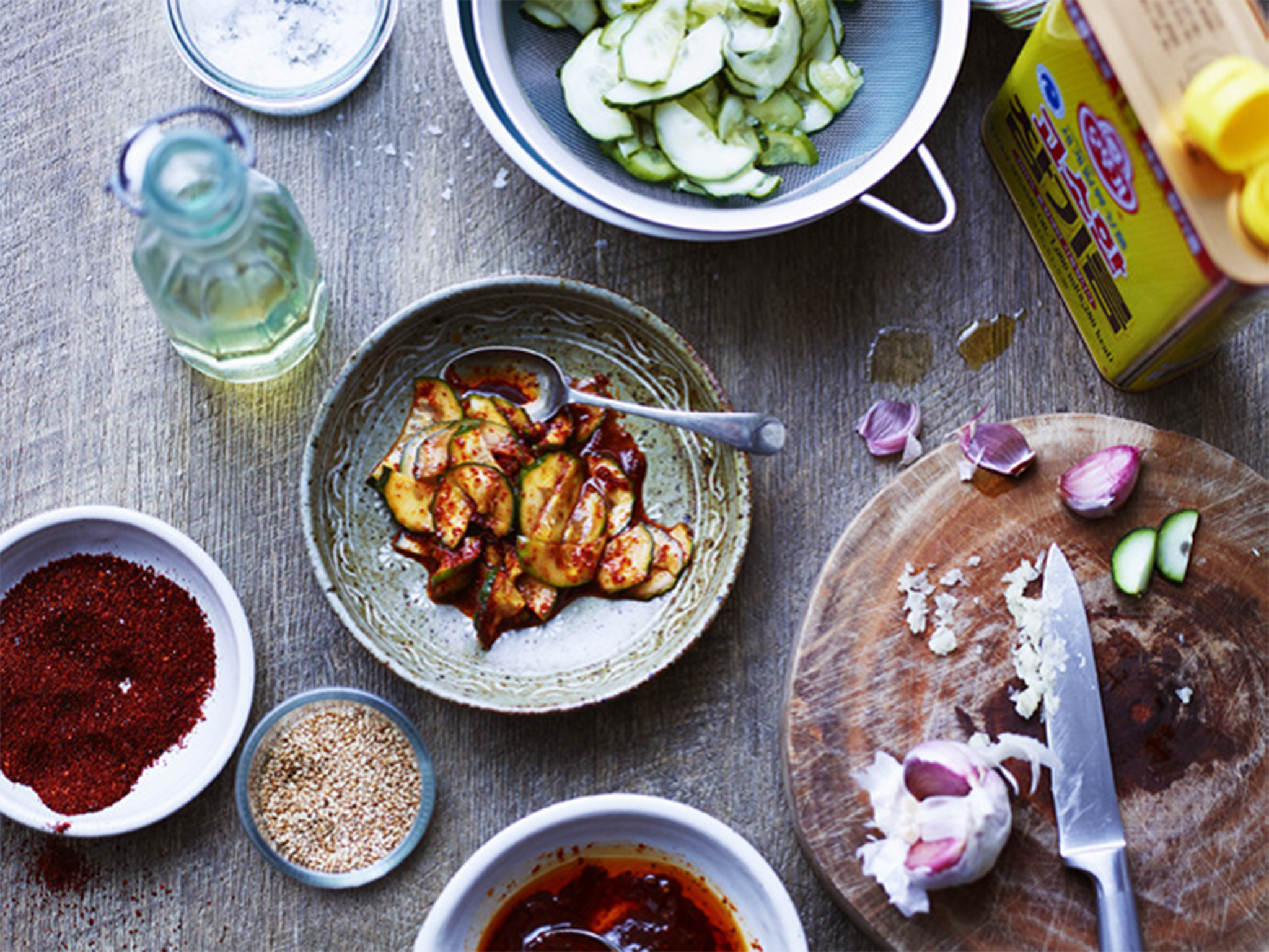 This almost instant cucumber kimchi can be made in no time