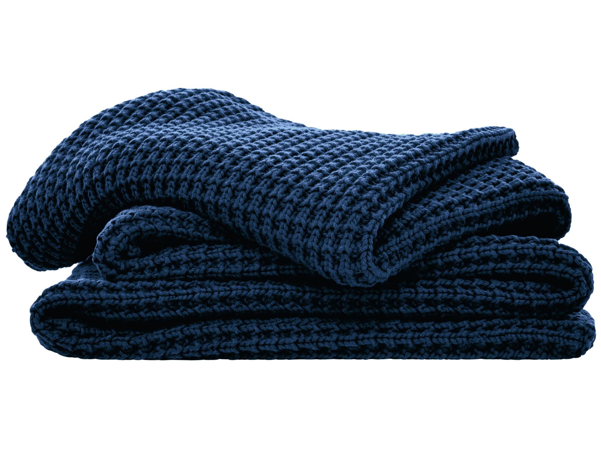 Knitted blue cushion – Haden midnight throw, £99, Sheridan, www.sheridanaustralia.co.uk